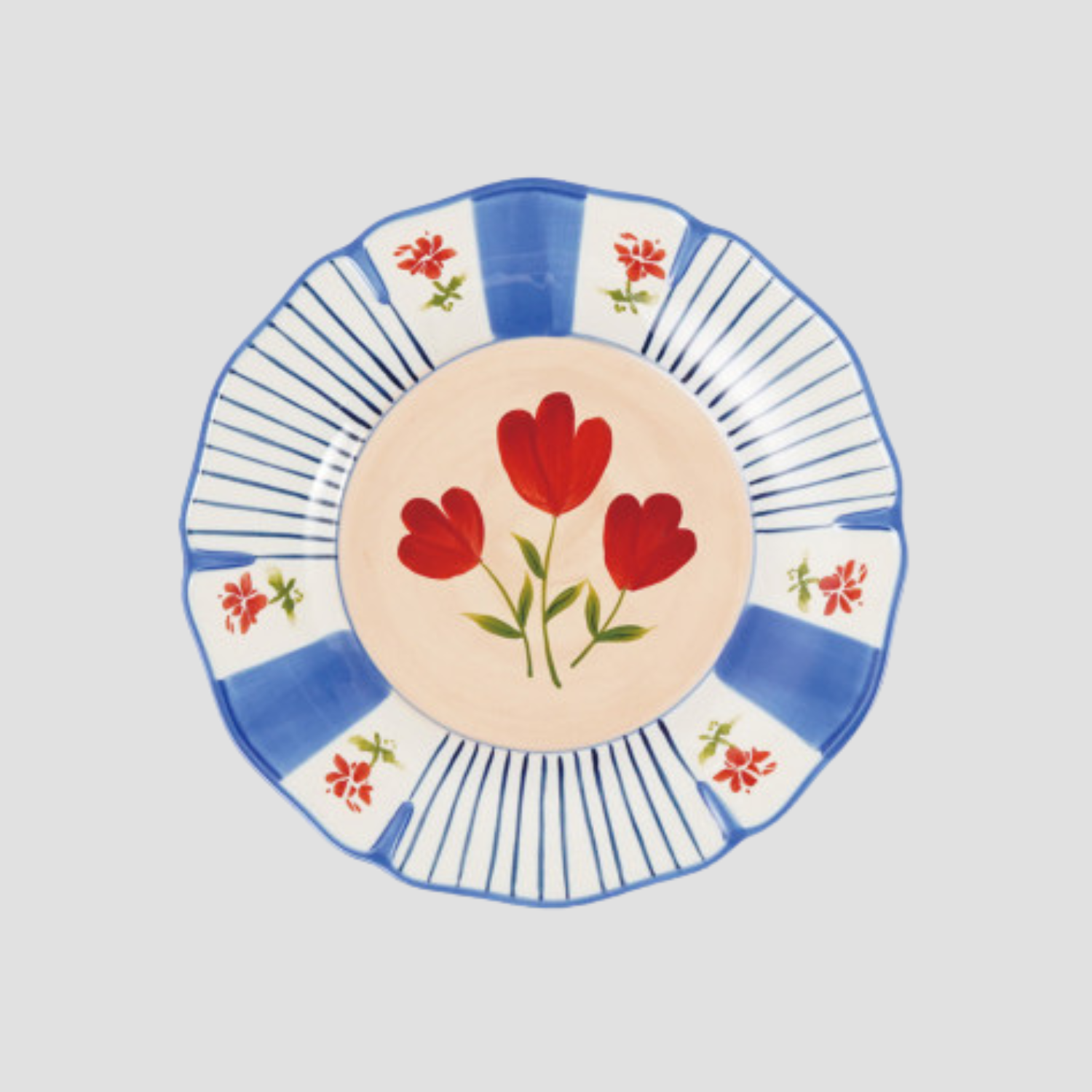Scalloped Plate with Botanicals - Size 10 3/4"