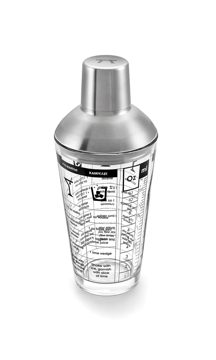 Outset Cocktail Shaker, Glass and Stainless Steel, 16-Ounce