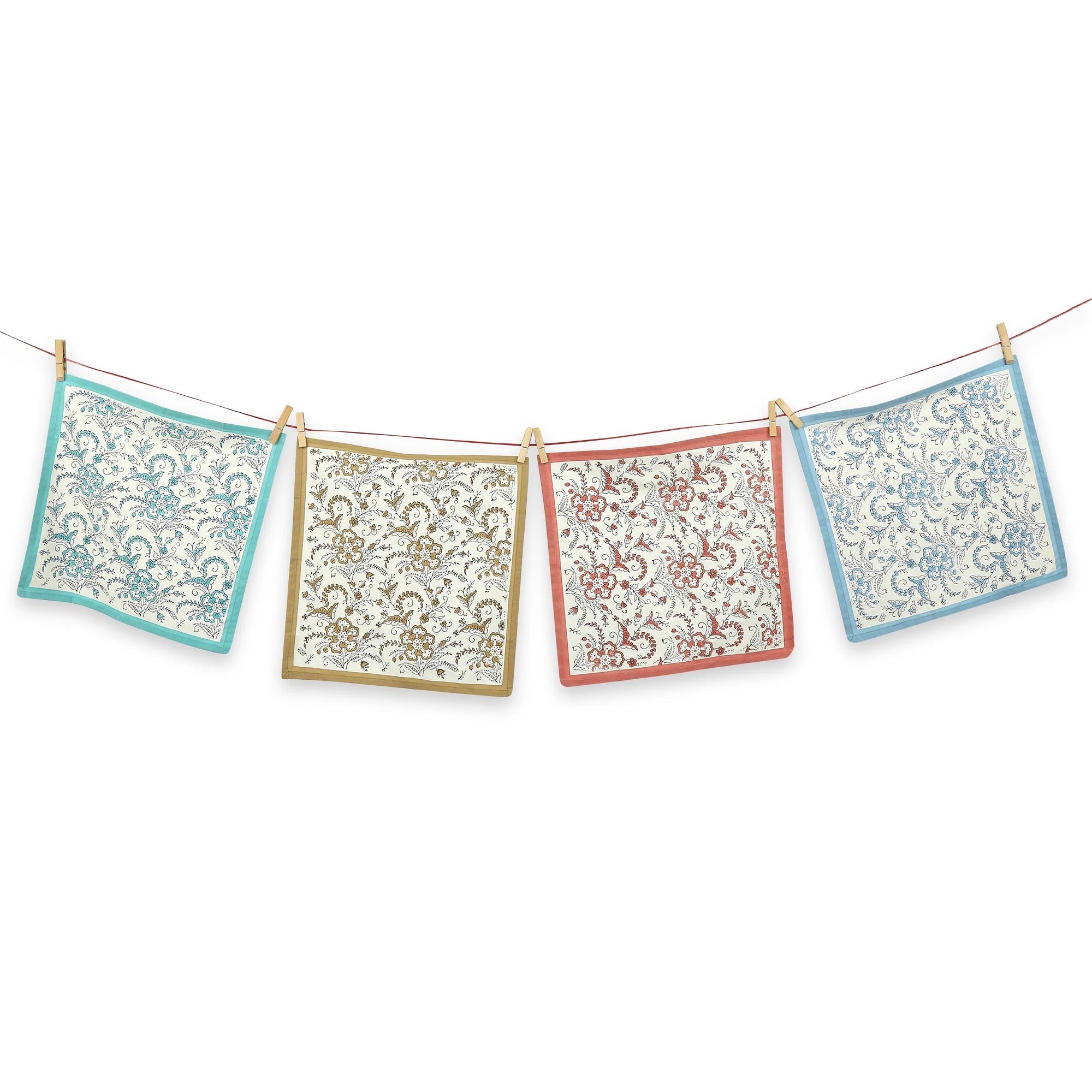 Hand Block Printed Cotton Napkins, Set of 4 | 16″×16″ | Reverie