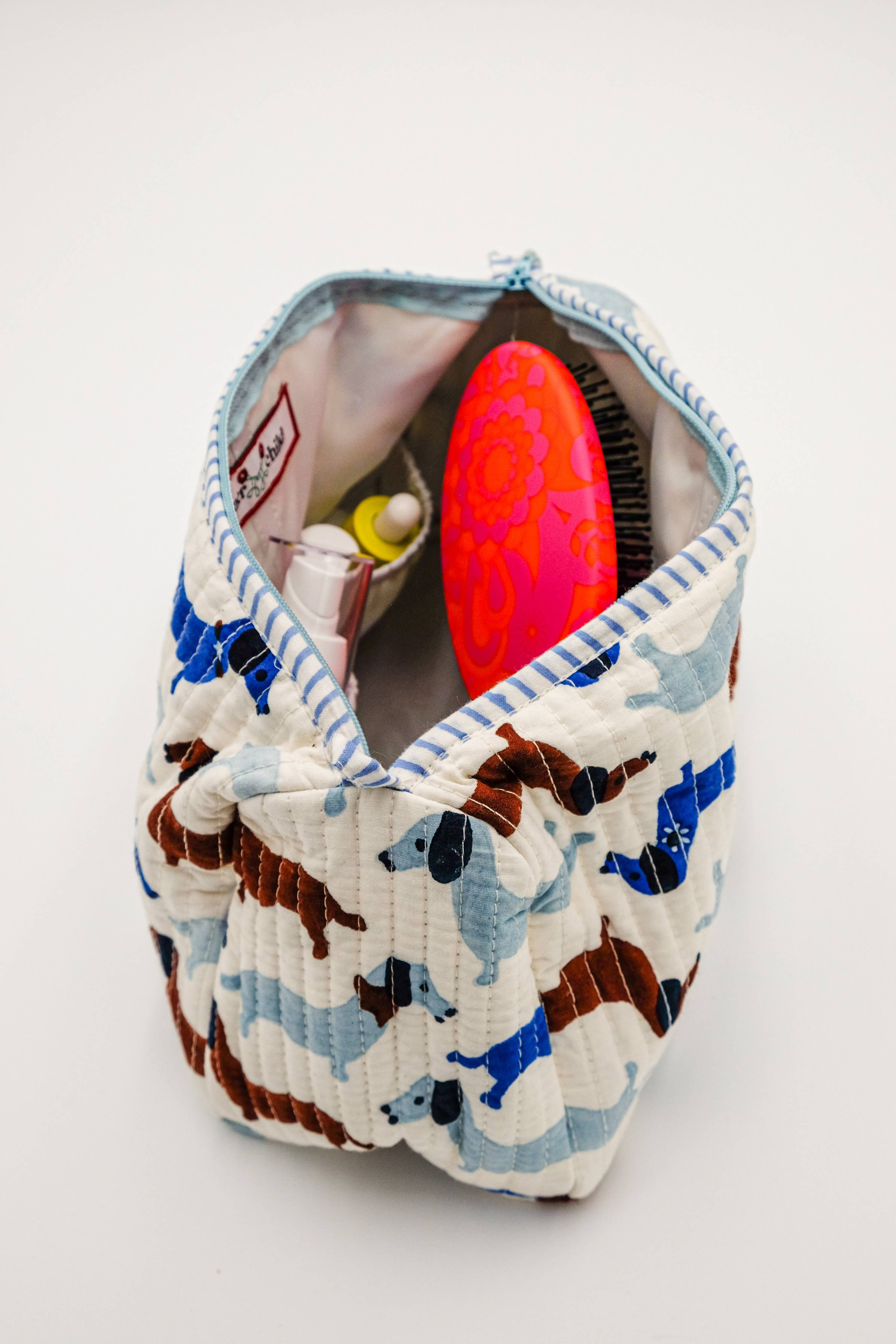 Dachshund Blockprint Toiletry Makeup Bag