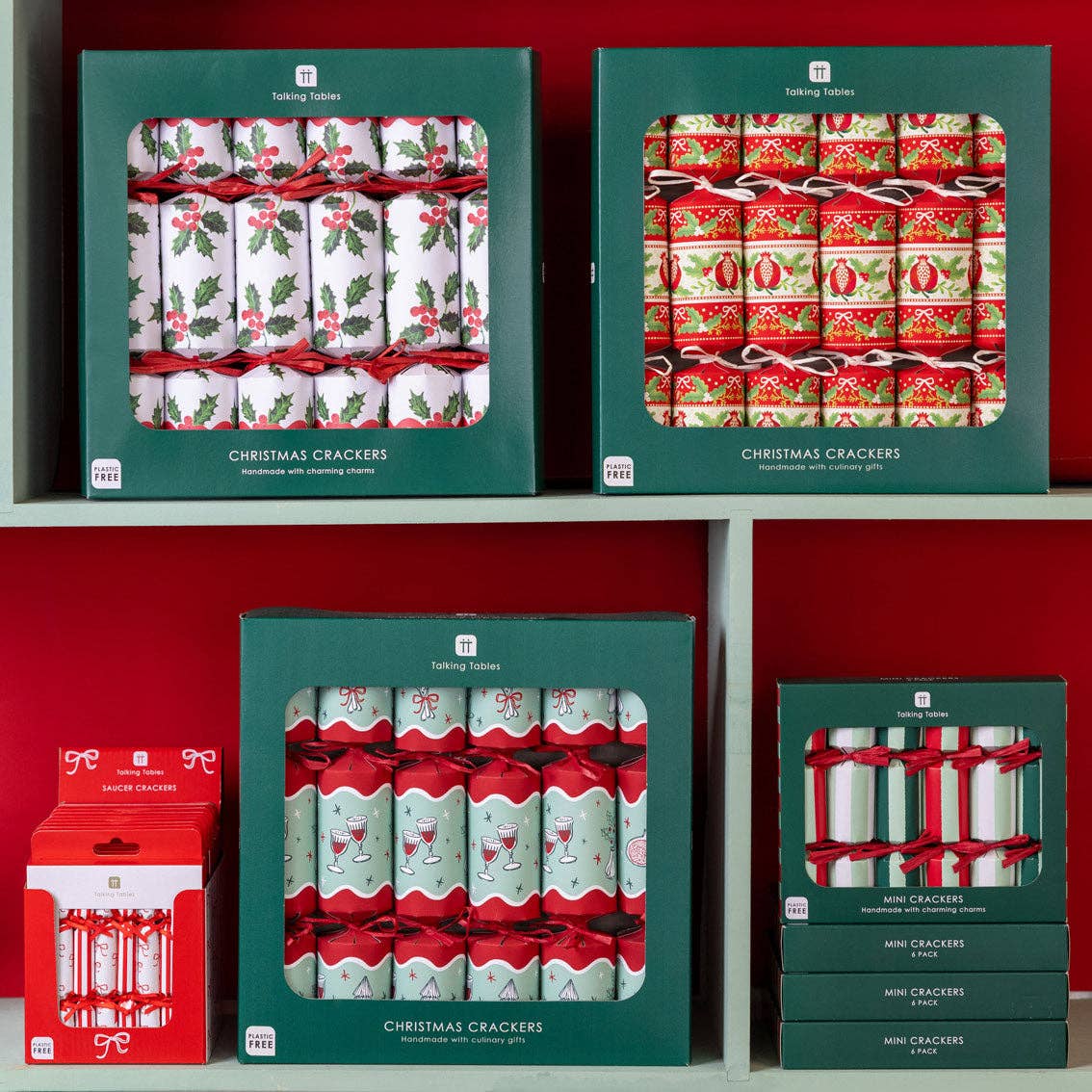 Red & Green Striped Mini Christmas Crackers - 6 Pack