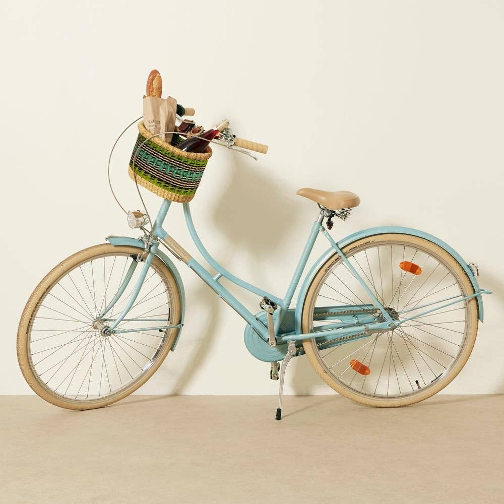 Woven Bicycle Basket - Green & Tan