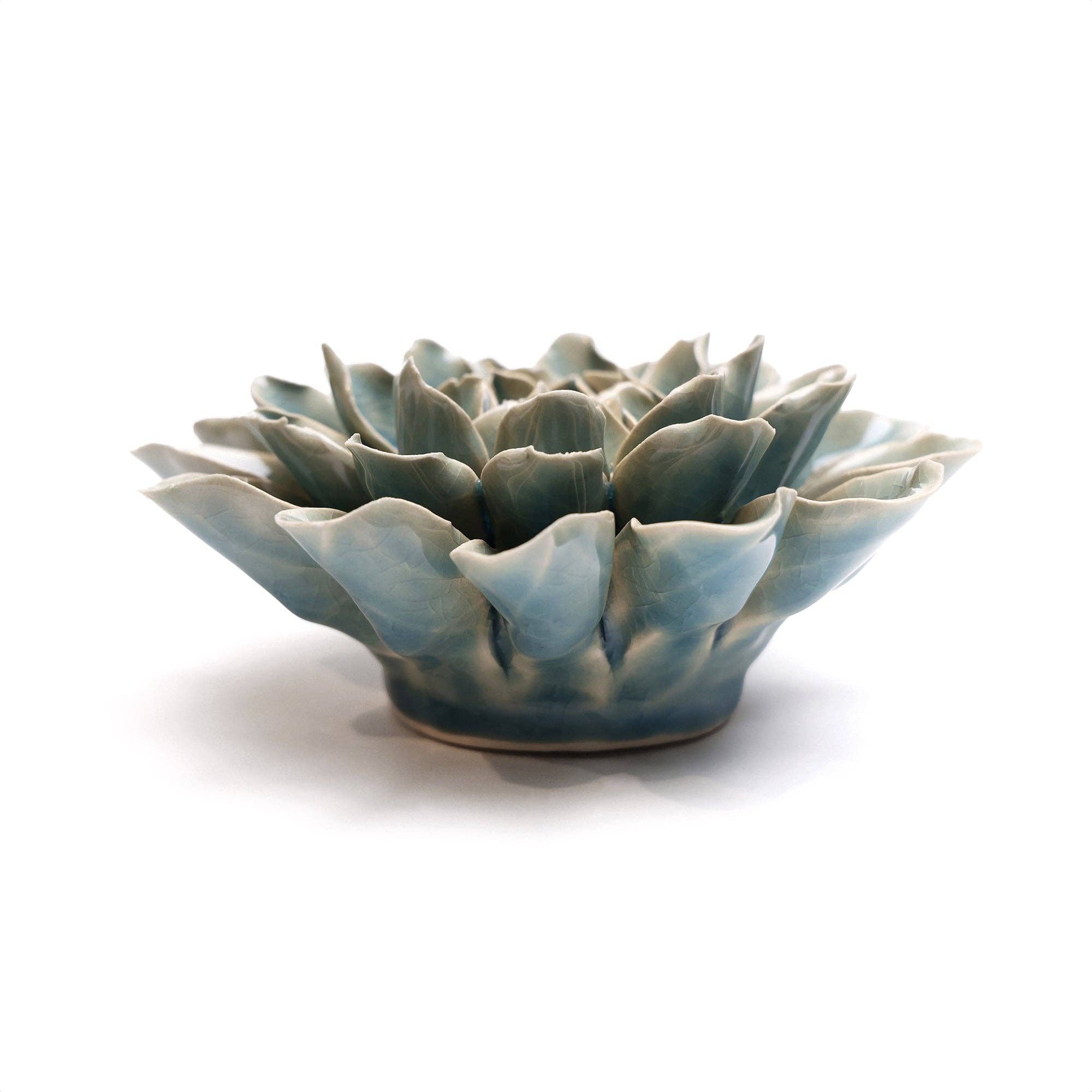 English Garden Ceramic Flower Wall Art Teal Dinner Plate Dahlia