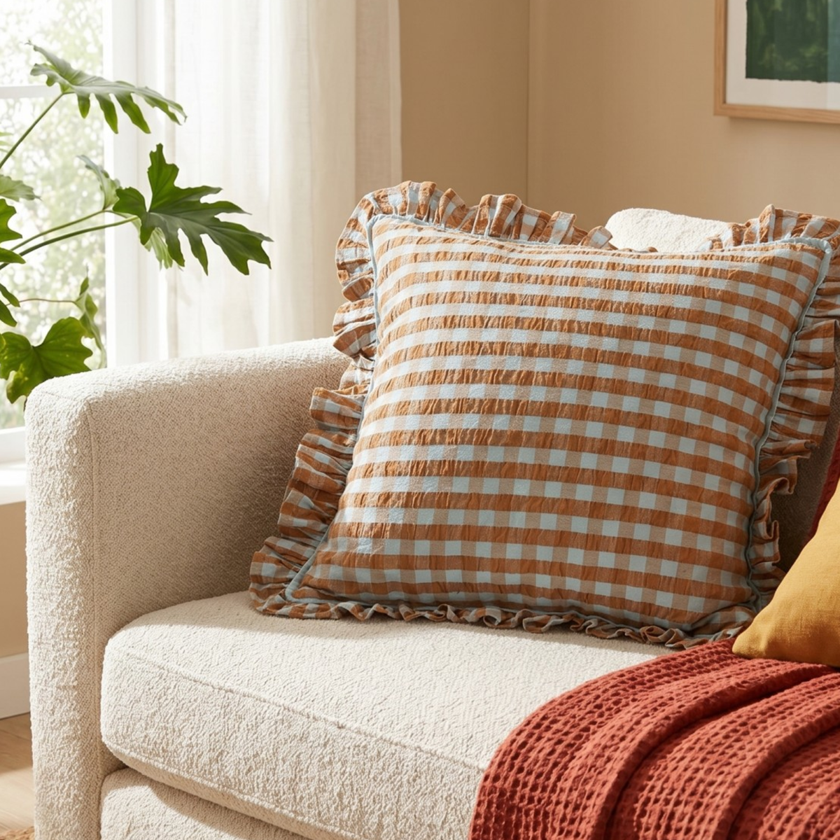 Cotton Pillow with Check Pattern