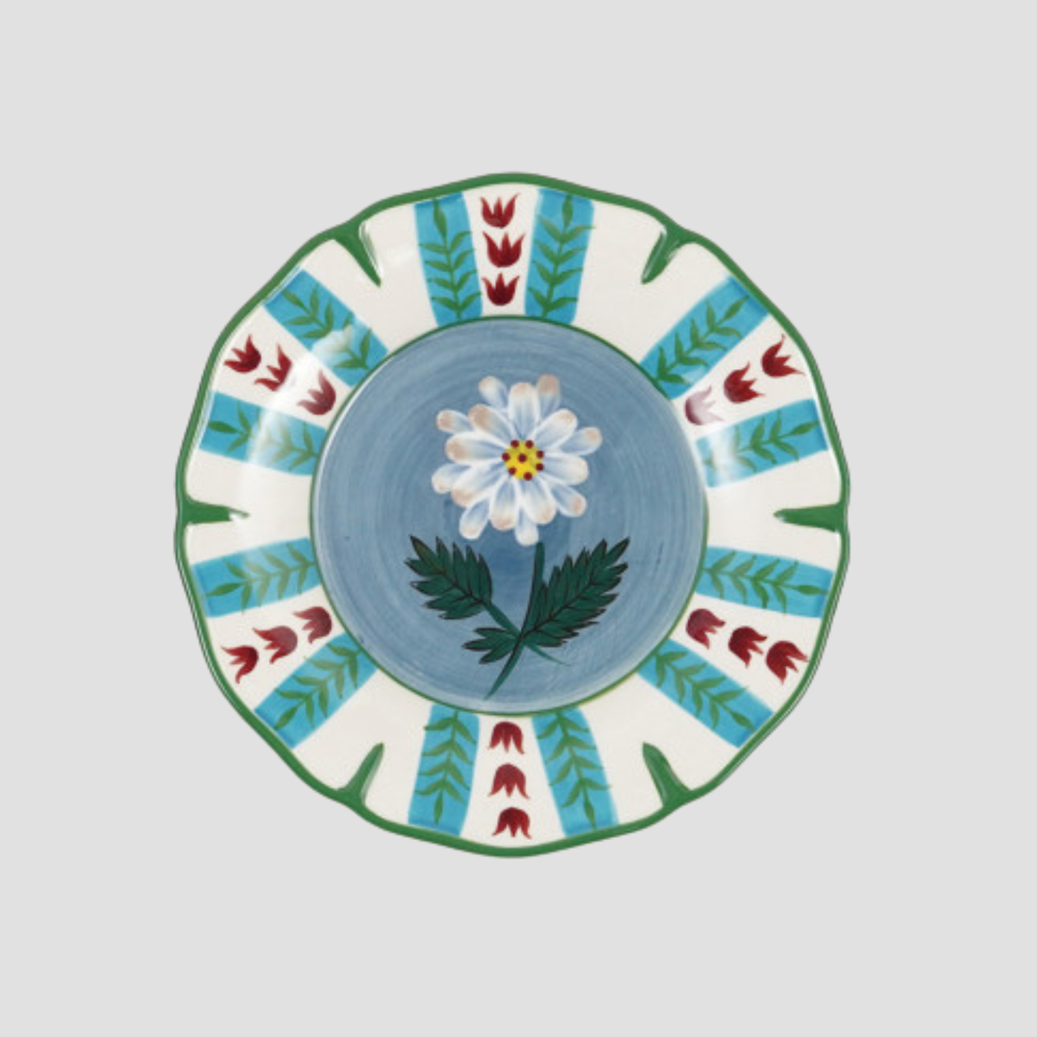 Scalloped Plate with Botanicals - size 7 1/2"