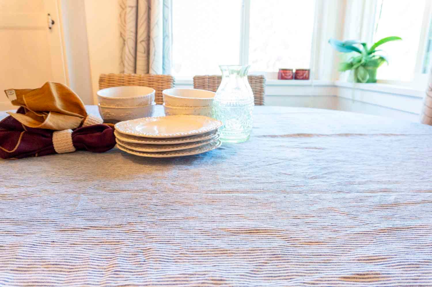 100% Linen - Blue French Pinstripe Tablecloth