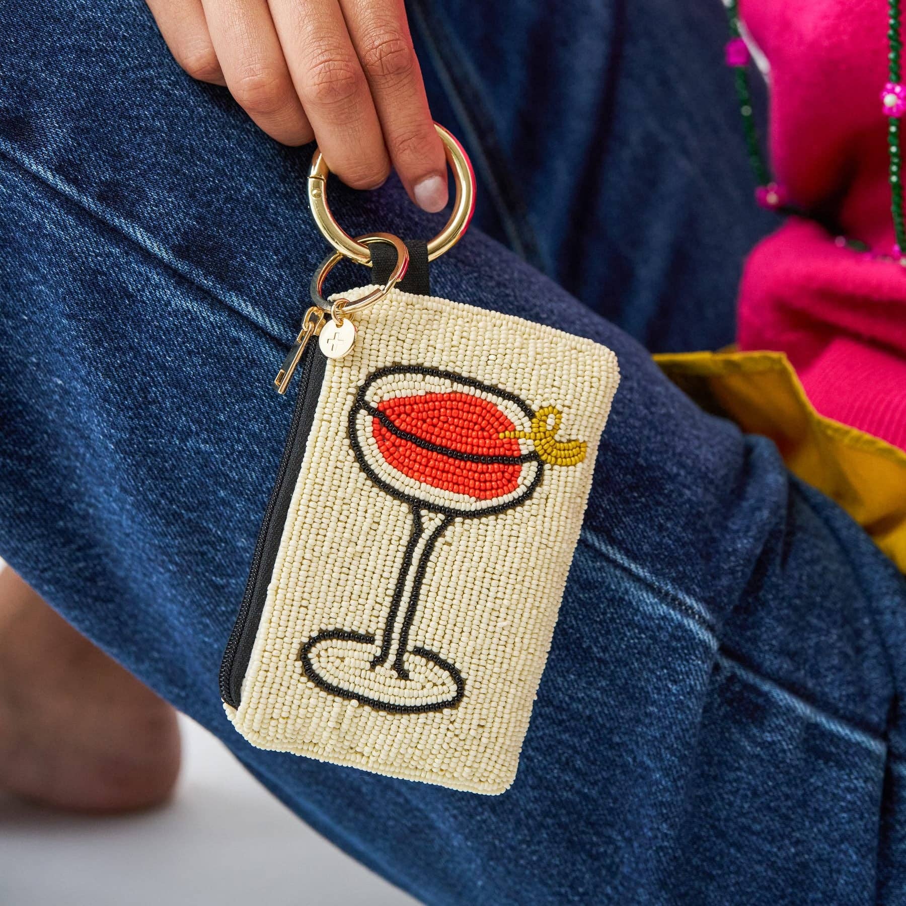 Mary Drinks Beaded Coin Purse Ivory