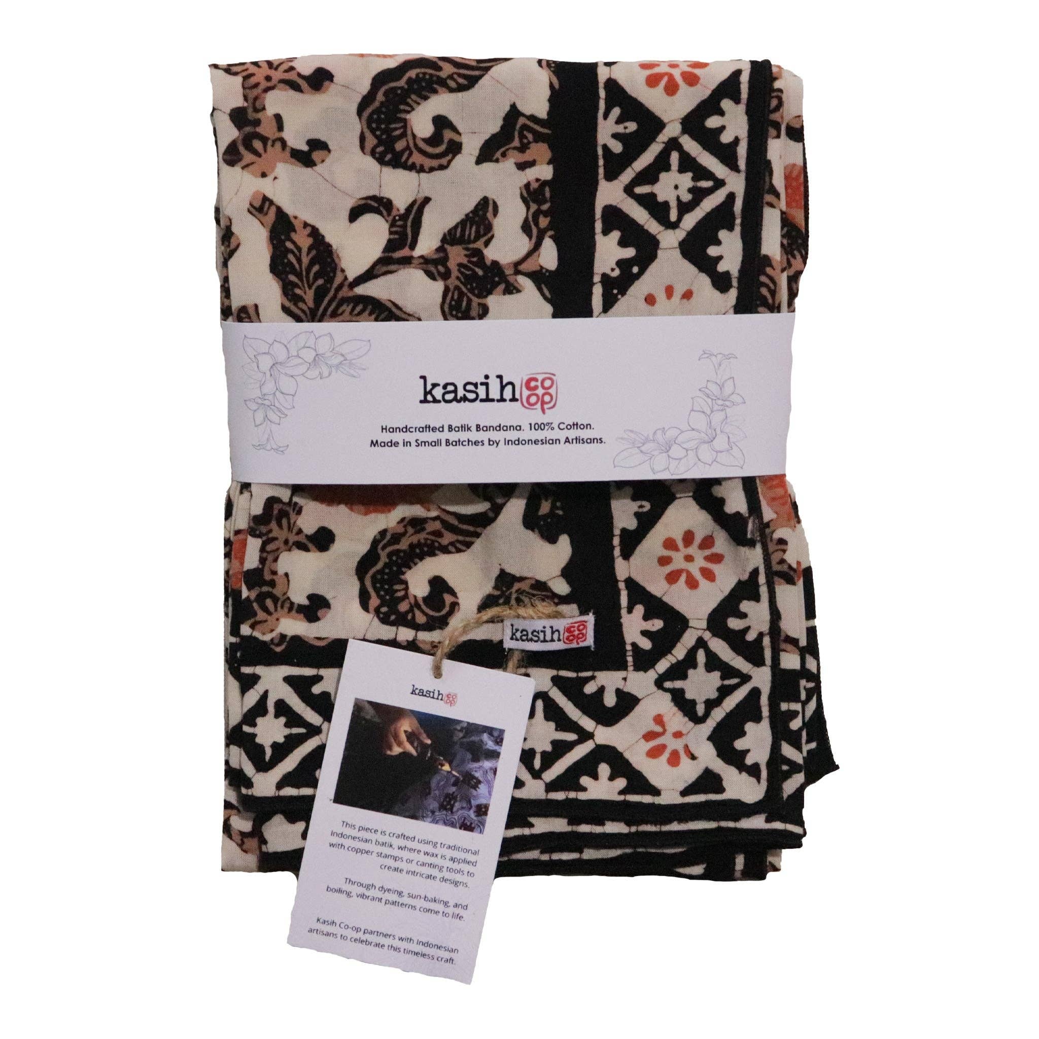 Hand Dyed Batik Bandana, 100% Soft Cotton, Citrus Noir