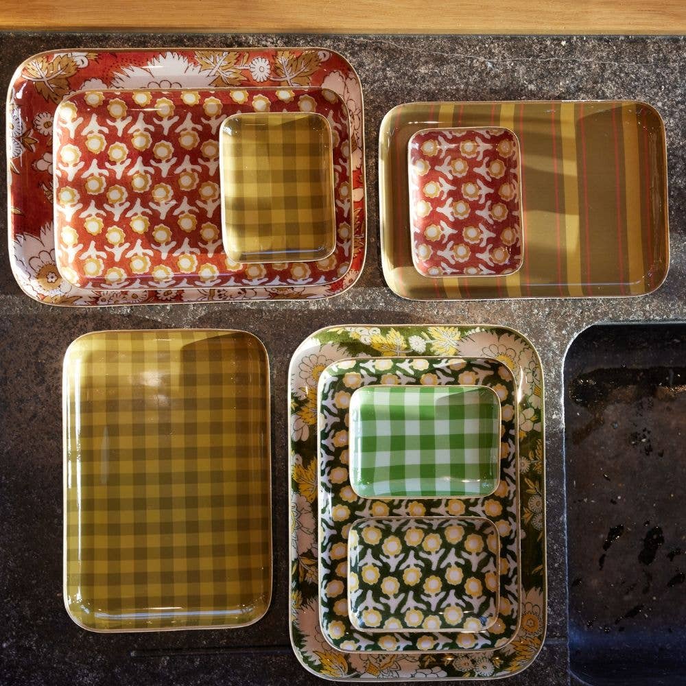 Bohemian Chic Tray with Gingham Enamel Metal Flowers