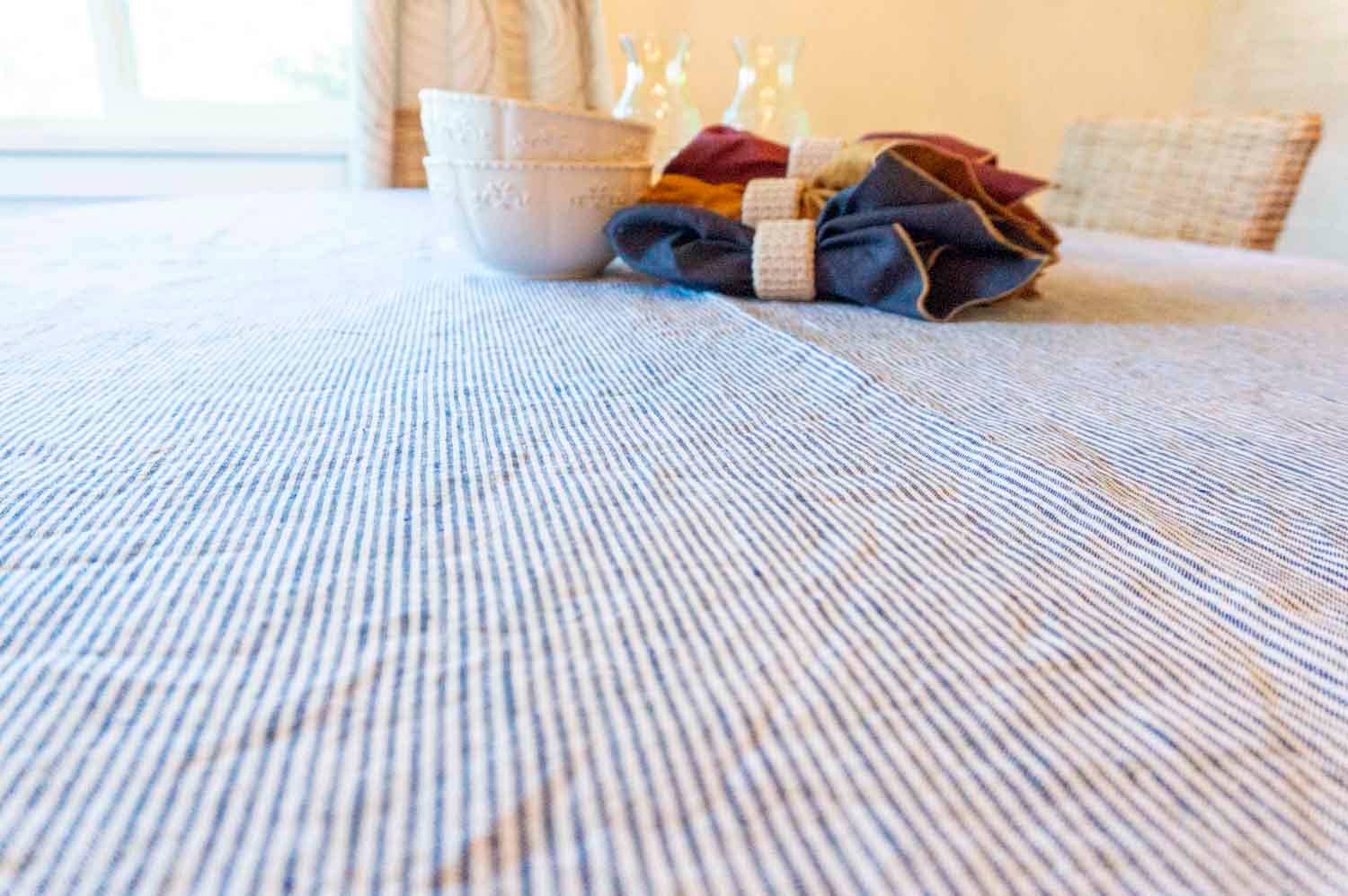 100% Linen - Blue French Pinstripe Tablecloth