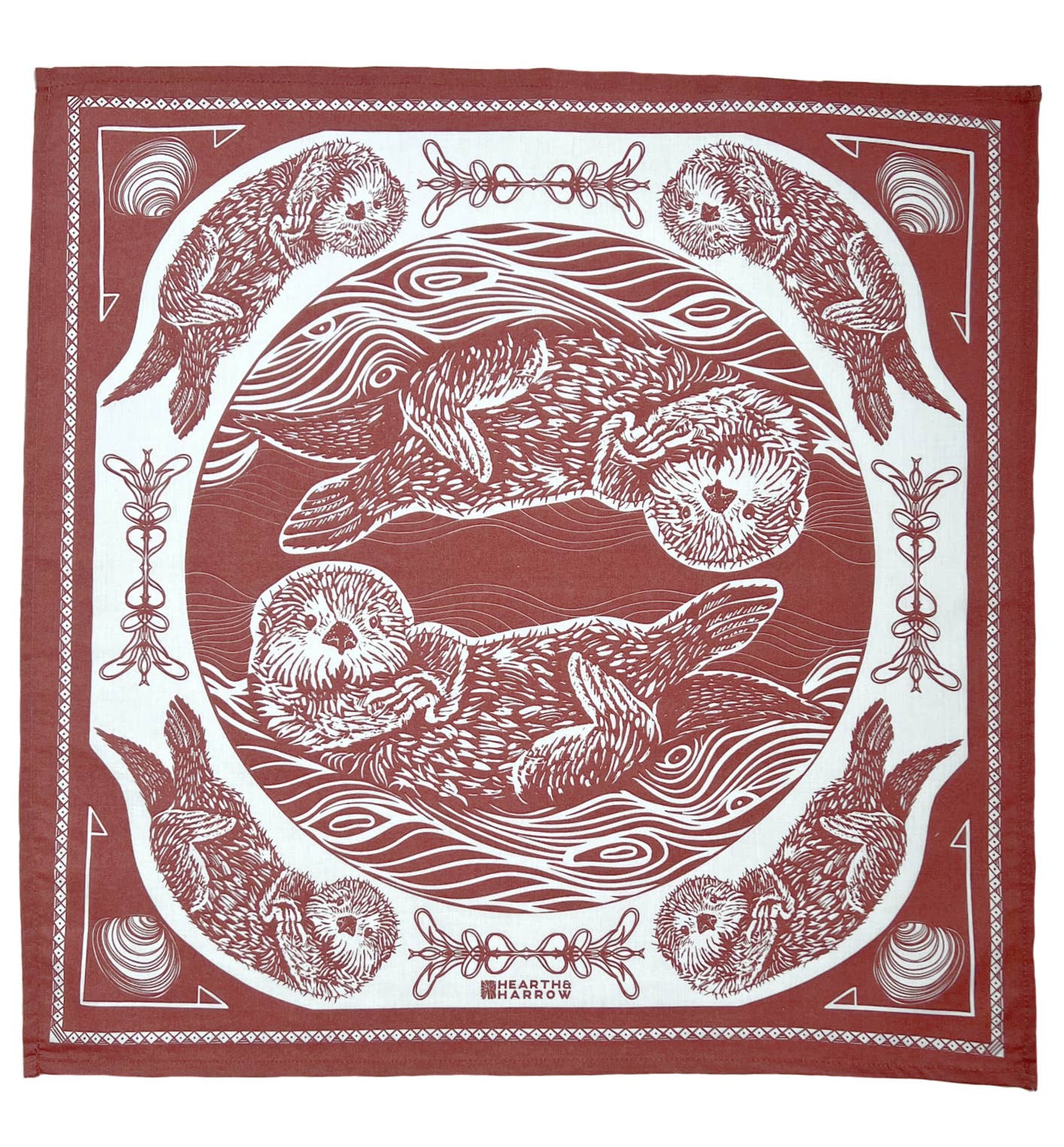 Otter Bandana - 100% Cotton - Cute Animal Hanky - Brick Red