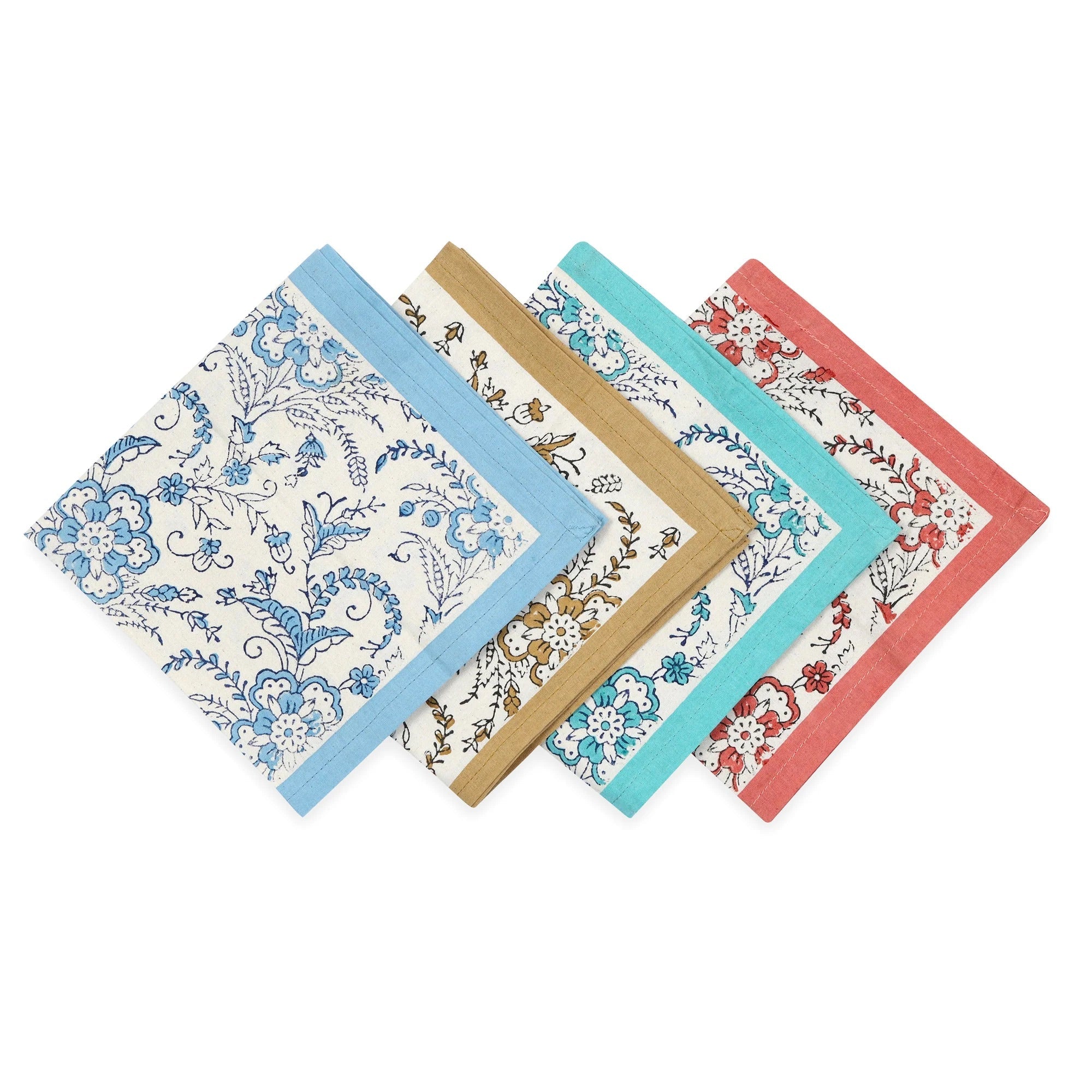Hand Block Printed Cotton Napkins, Set of 4 | 16″×16″ | Reverie
