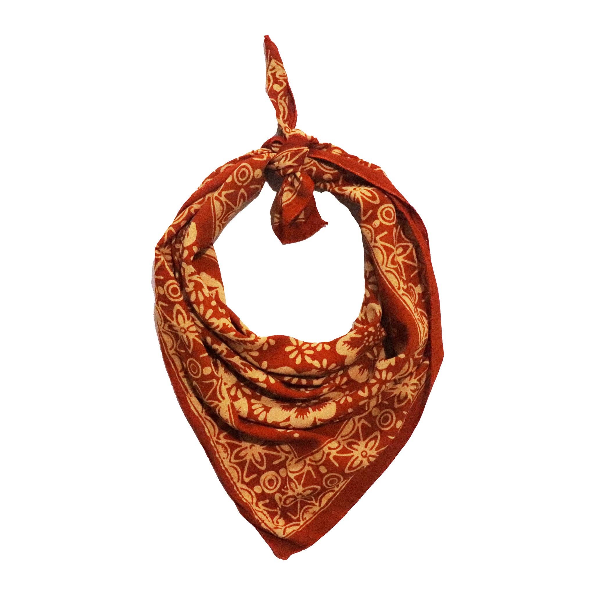 Batik Bandana Lightweight 100% cotton, red brown auburn burnt orange