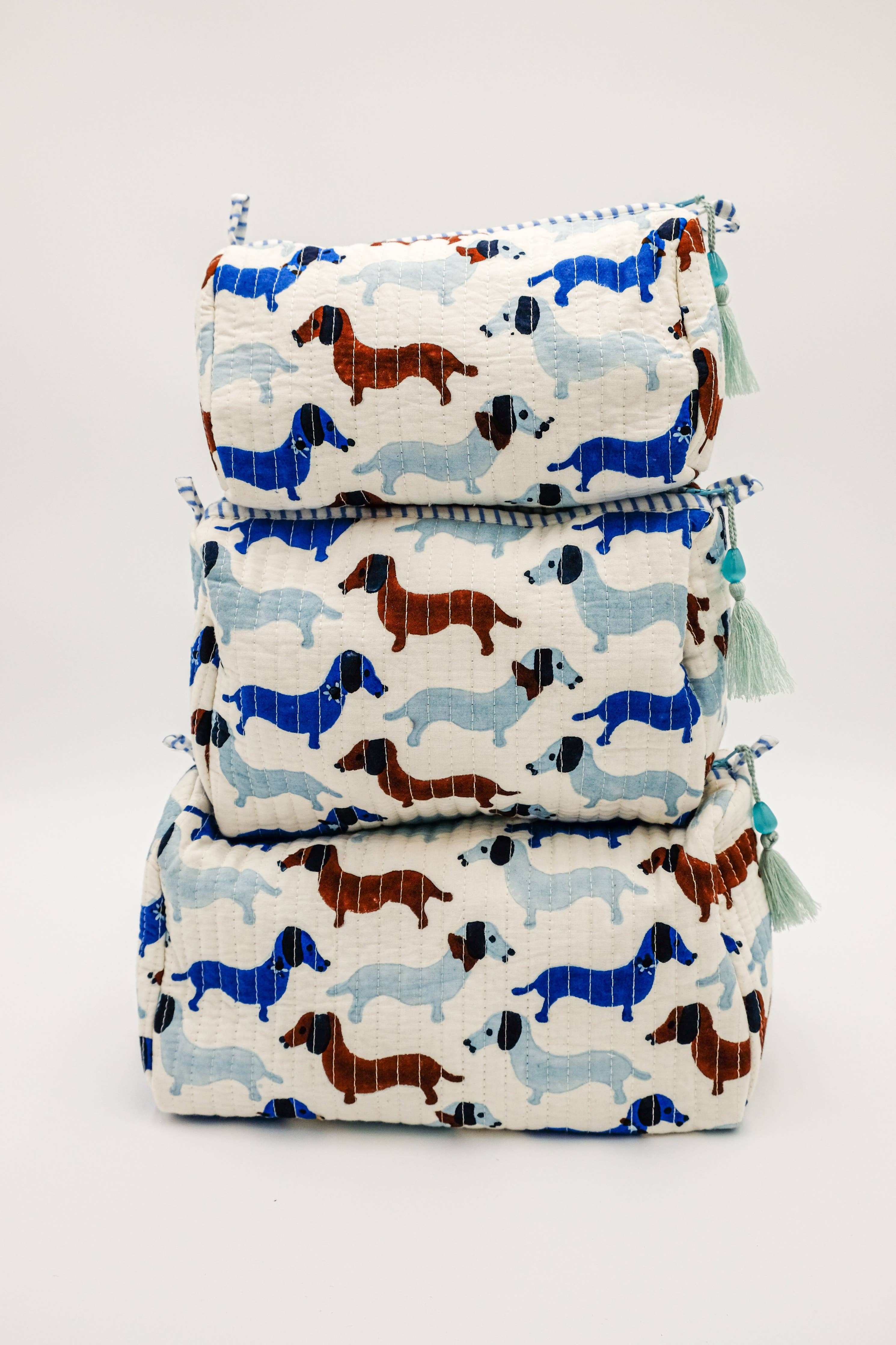 Dachshund Blockprint Toiletry Makeup Bag