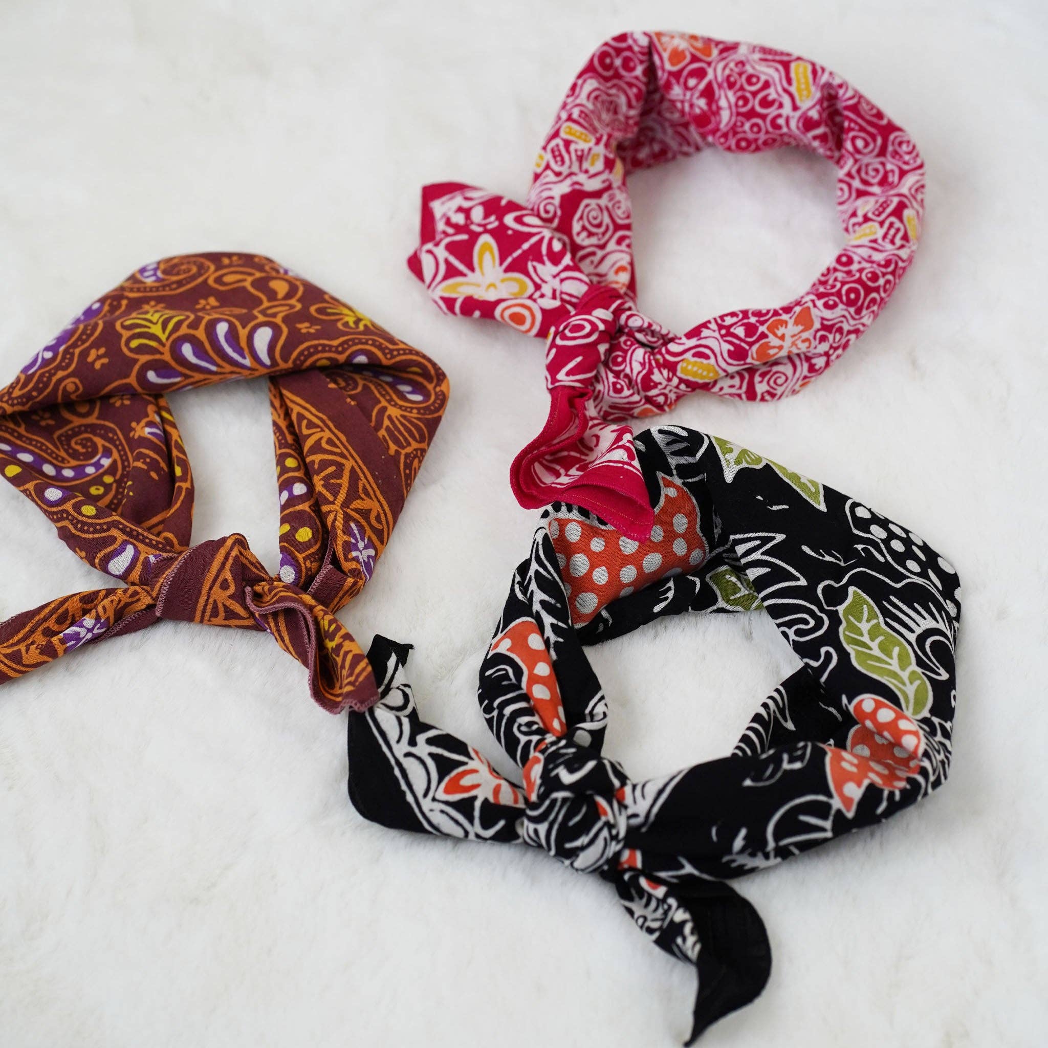 Hand Dyed Batik Bandana, 100% Soft Cotton, Dusk Petals, Black, Orange