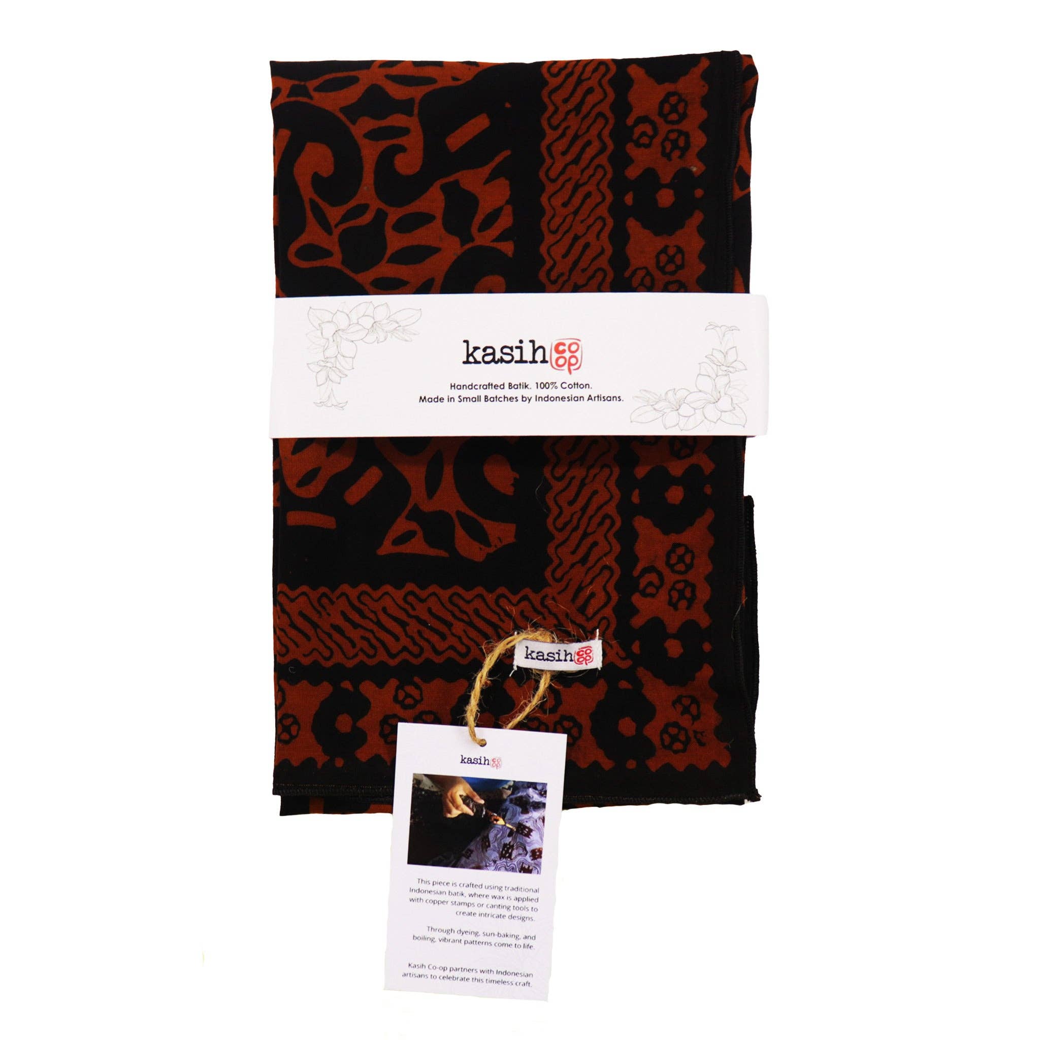Hand Dyed Batik Bandana, 100% Soft Cotton, Panther Paws, Black, Brown, Orange