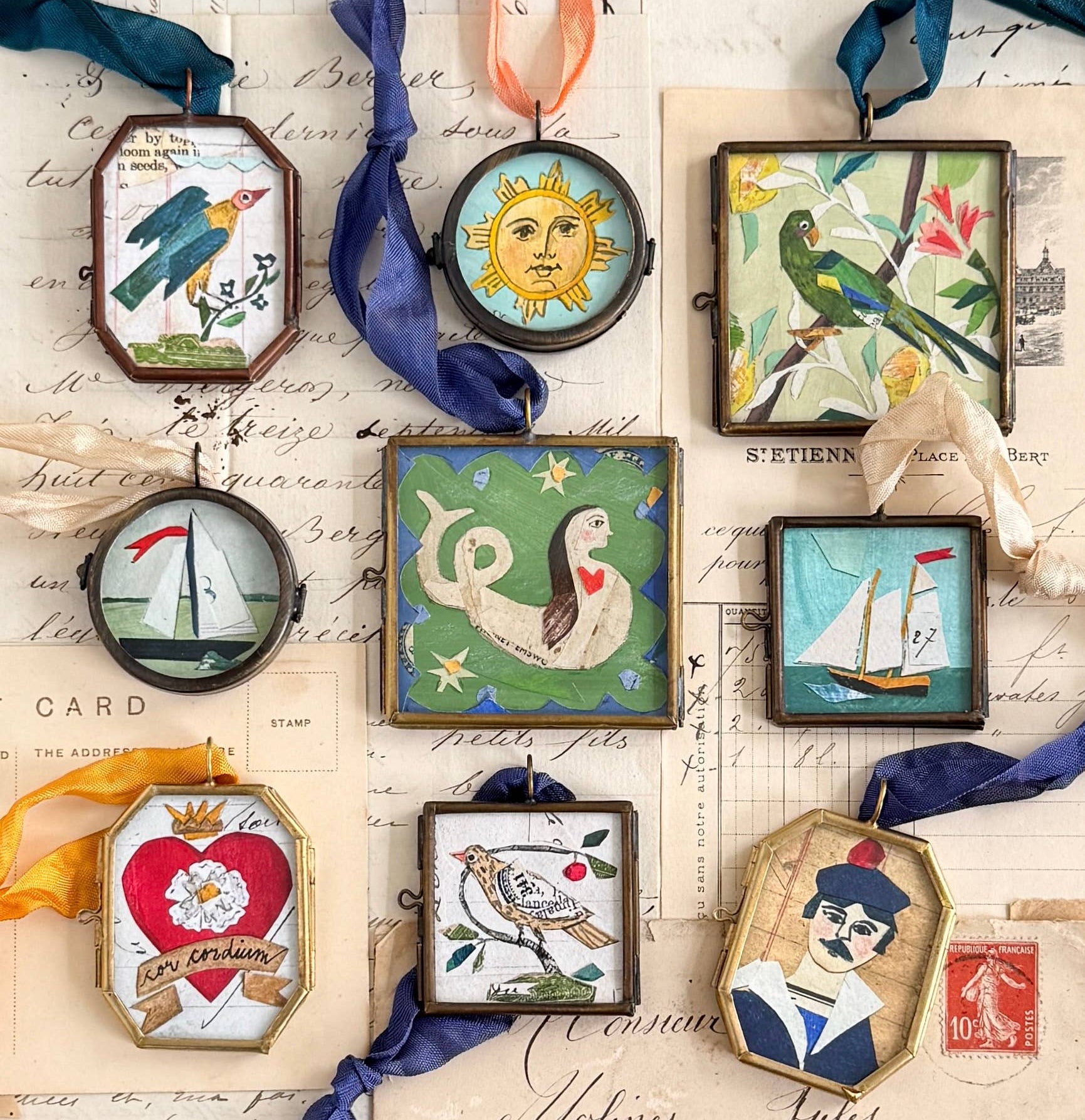 Salty Sailor ~ Art Locket Ornament Nautical Handmade 