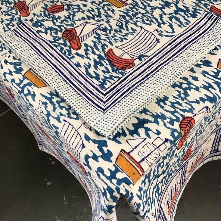 Tablecloth 60X60 Harbor Boat Blue