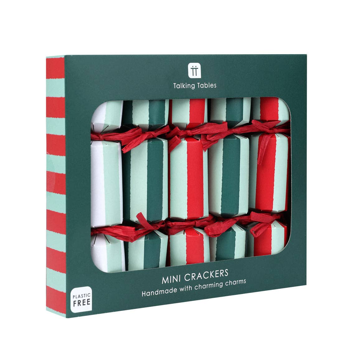 Red & Green Striped Mini Christmas Crackers - 6 Pack