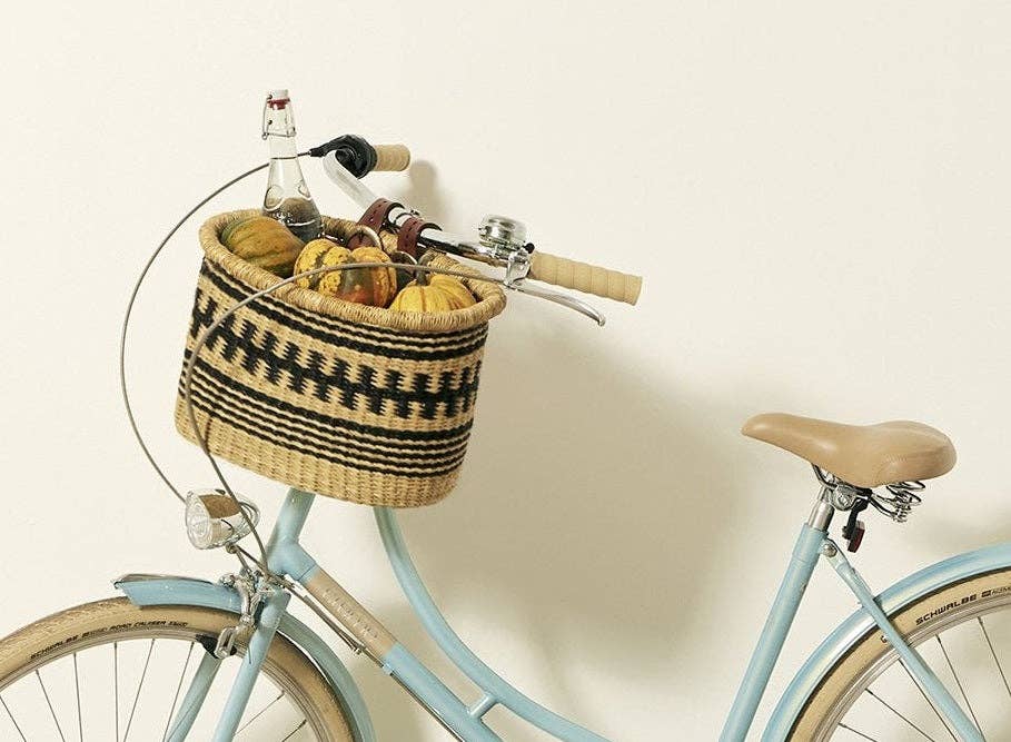 Woven Bicycle Basket- Black Stripes