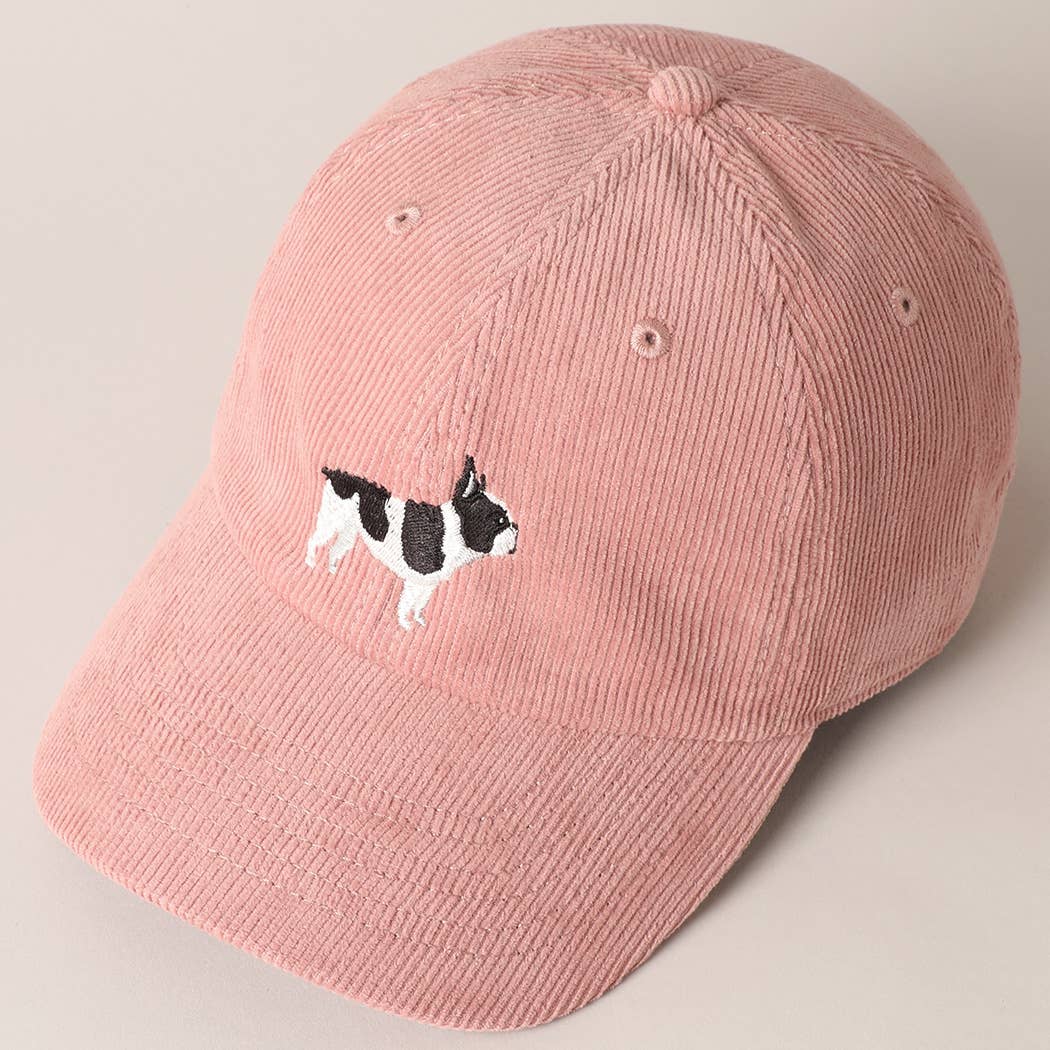 French Bulldog Embroidered Corduroy Baseball Cap