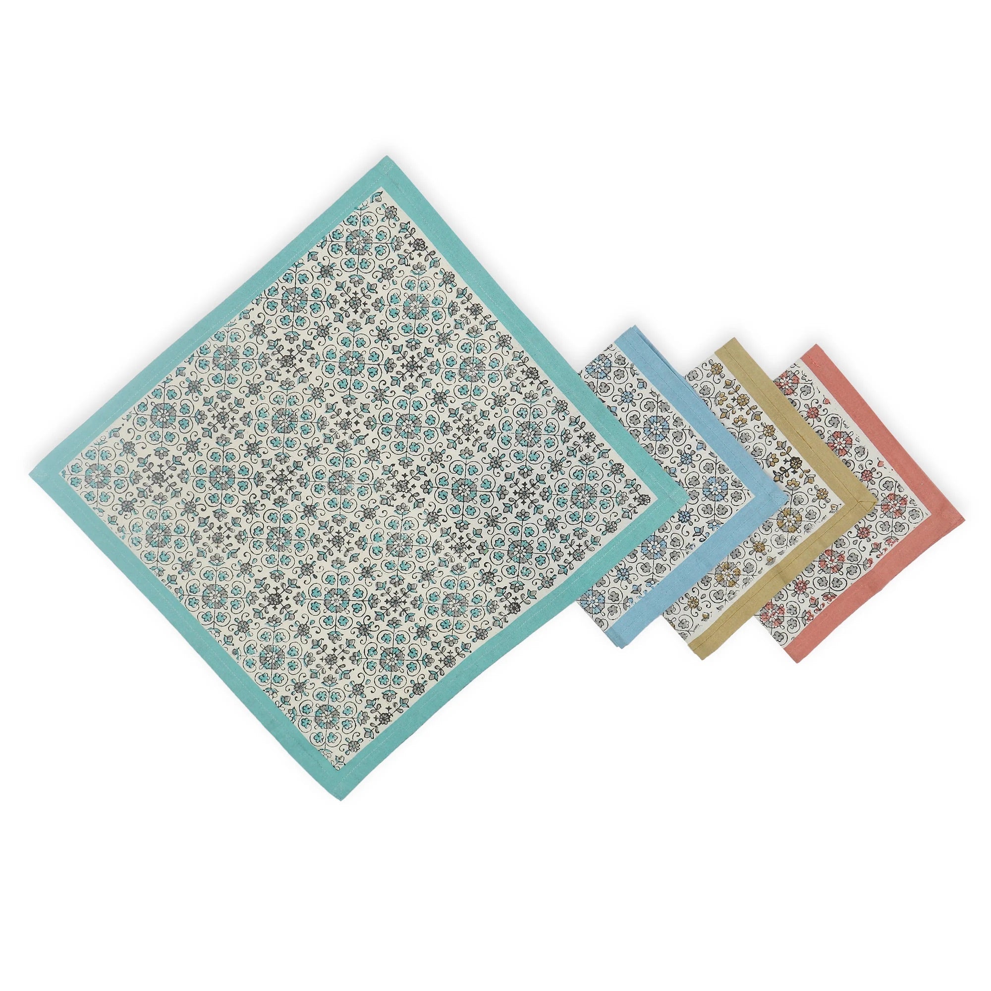 Hand Block Printed Cotton Napkins, Set of 4 | 16″×16″ | Reverie