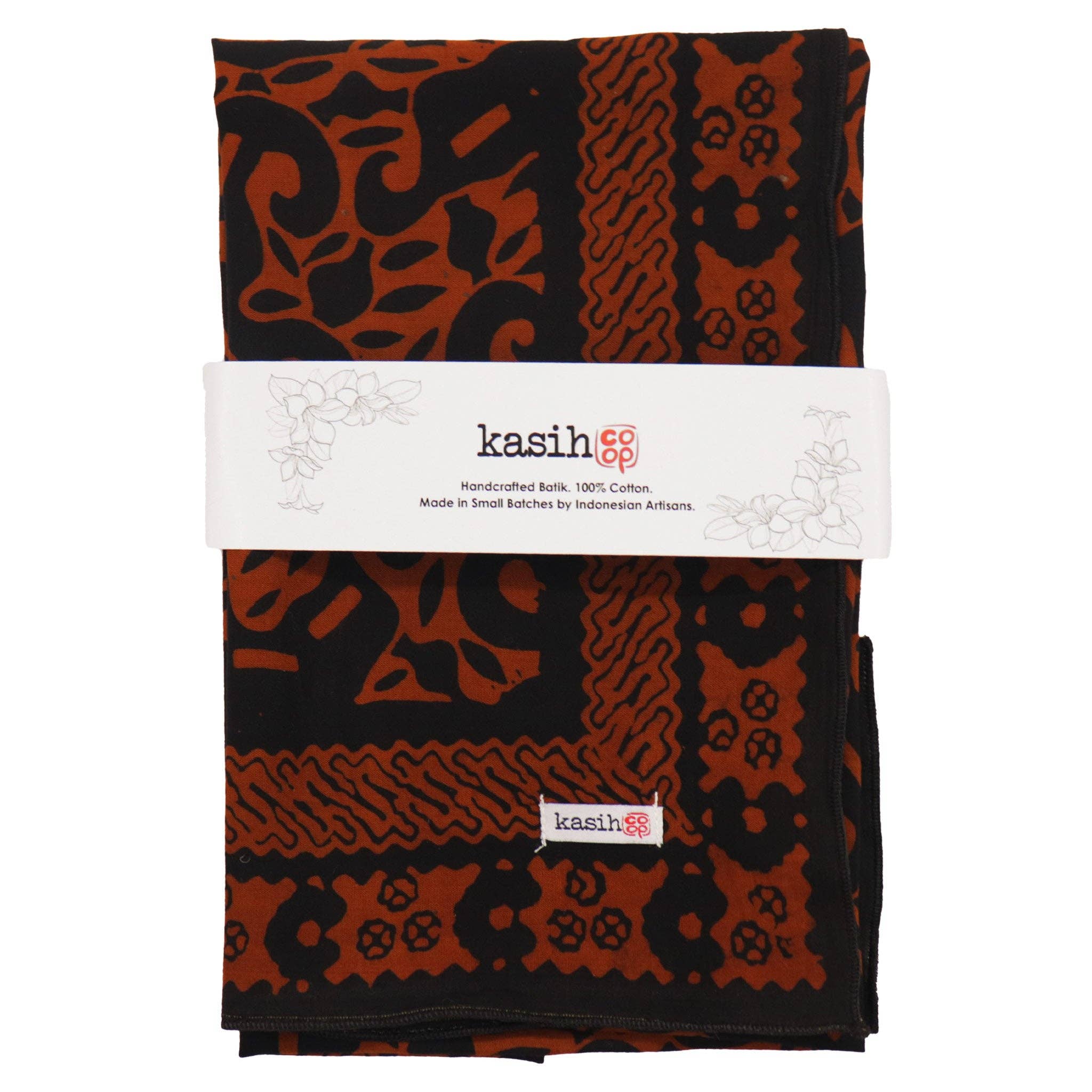 Hand Dyed Batik Bandana, 100% Soft Cotton, Panther Paws, Black, Brown, Orange