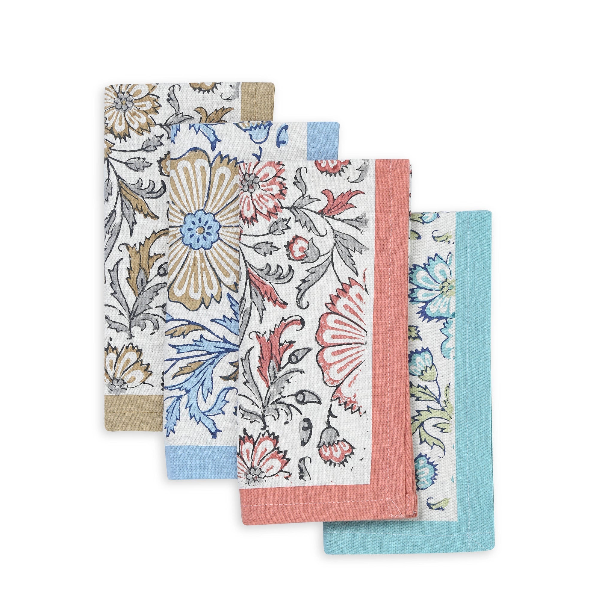Hand Block Printed Cotton Napkins, Set of 4 | 16″×16″ | Reverie