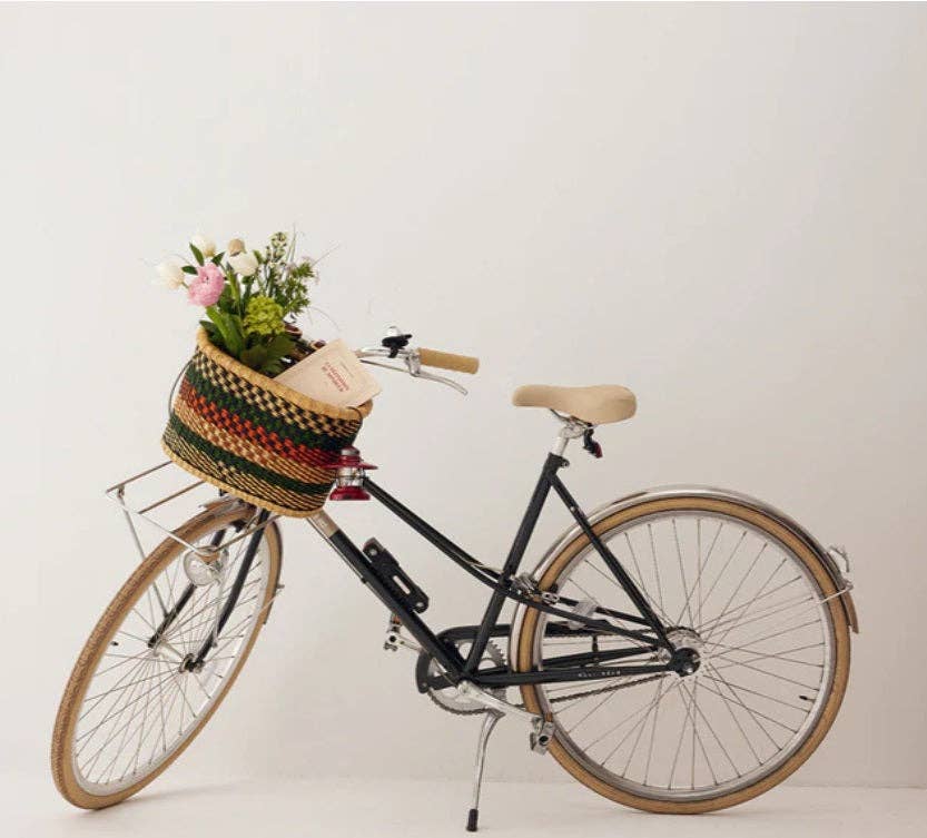 Woven Bicycle Basket - Kelly Green & Tan