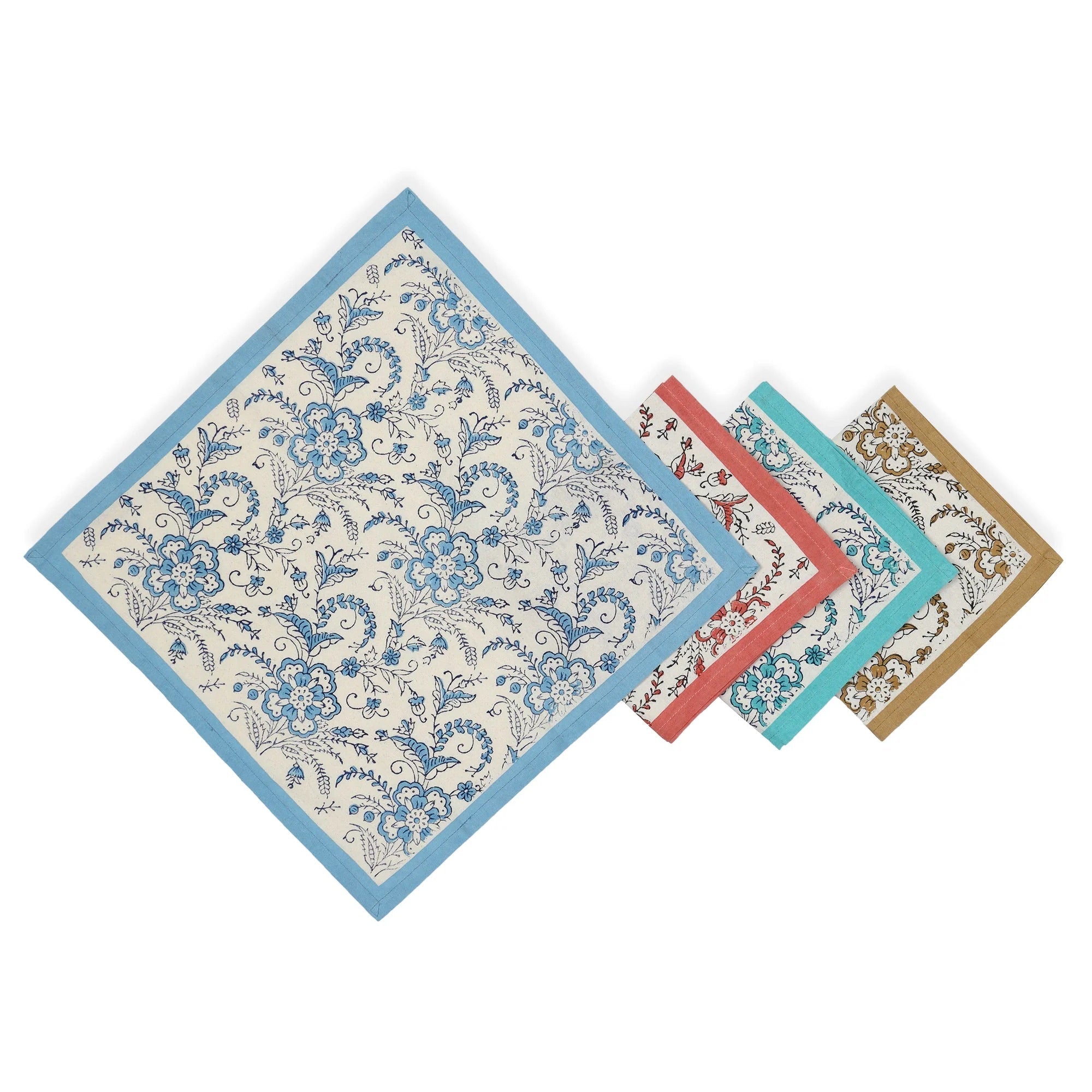 Hand Block Printed Cotton Napkins, Set of 4 | 16″×16″ | Reverie