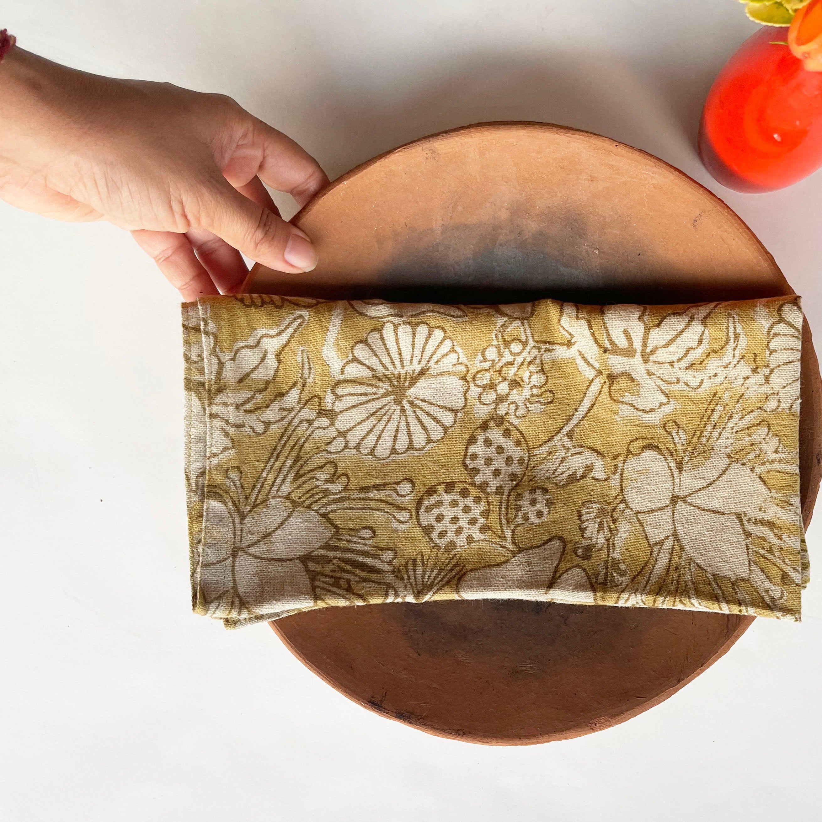 Hand Block Print Cotton Napkins (Set of 4) - Hope Mustard
