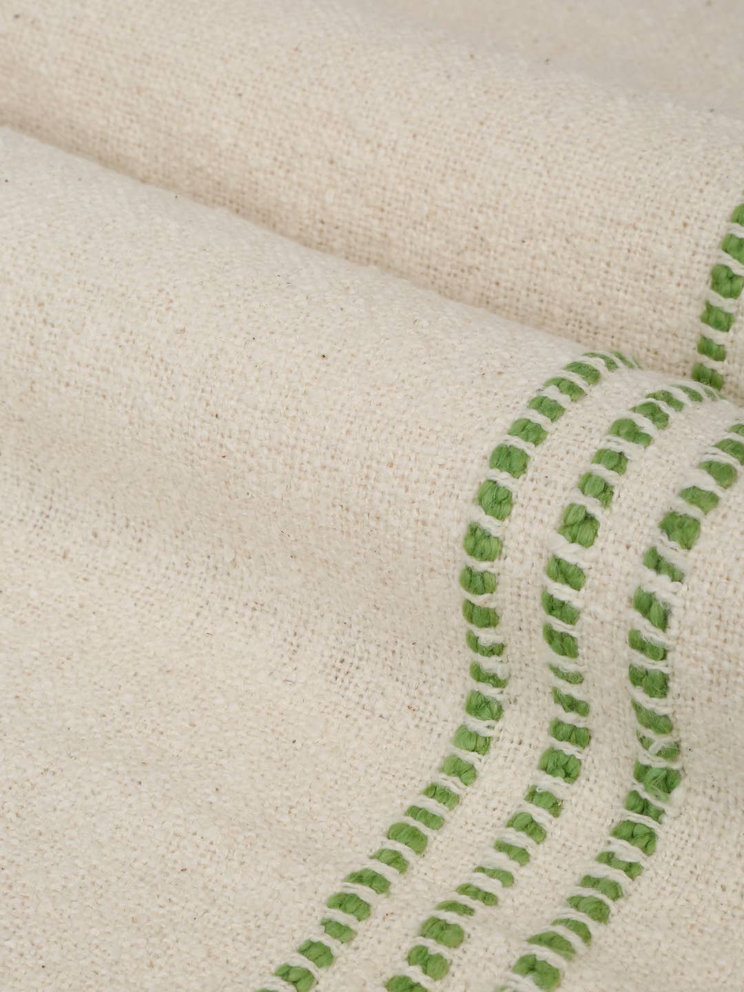 Natural & Green Cotton Boucle Handmade Table Cover