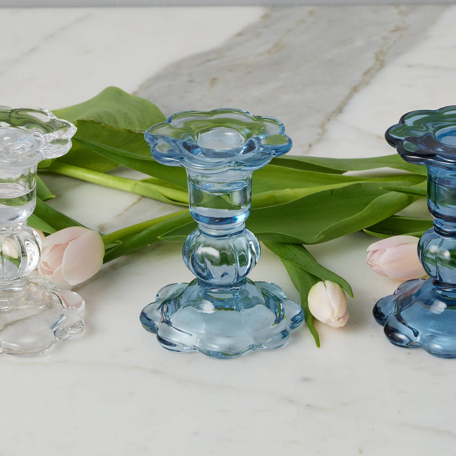 Glass Scalloped Candlesticks