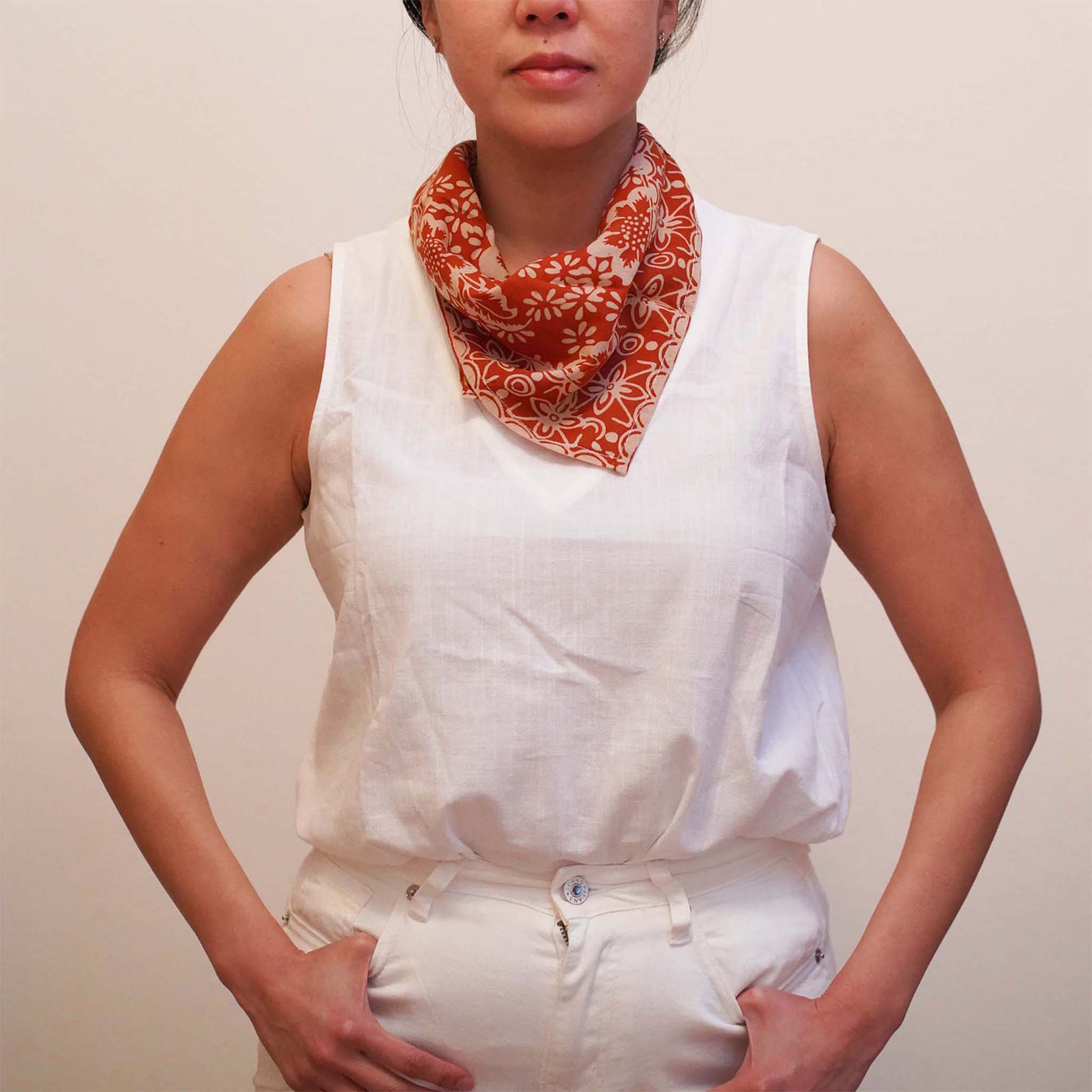 Batik Bandana Lightweight 100% cotton, red brown auburn burnt orange