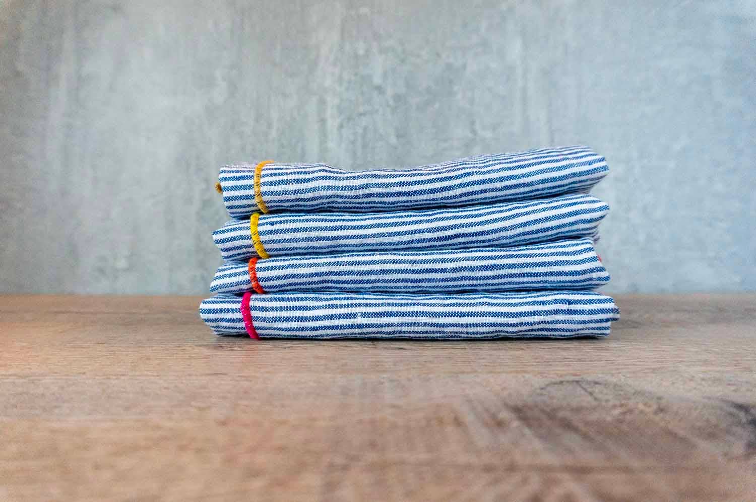 Curated 100% Linen Napkins - Blue Pin Stripe (Yellow)