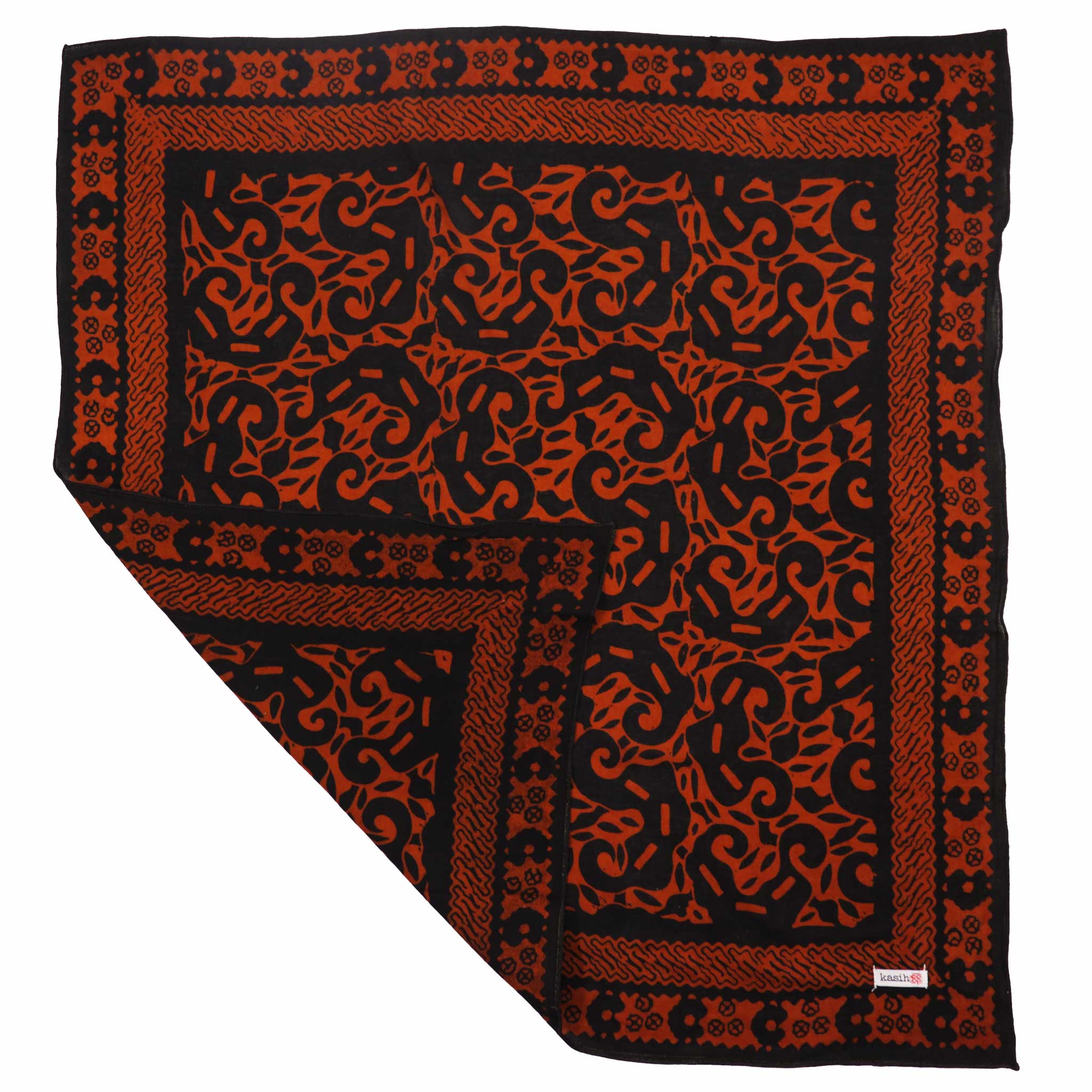 Hand Dyed Batik Bandana, 100% Soft Cotton, Panther Paws, Black, Brown, Orange