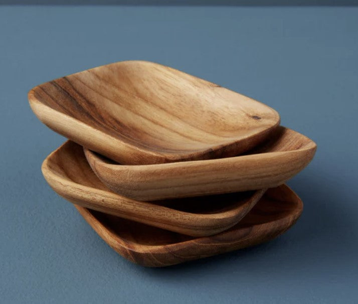 Teak Square Pinch Bowls - Set of 4