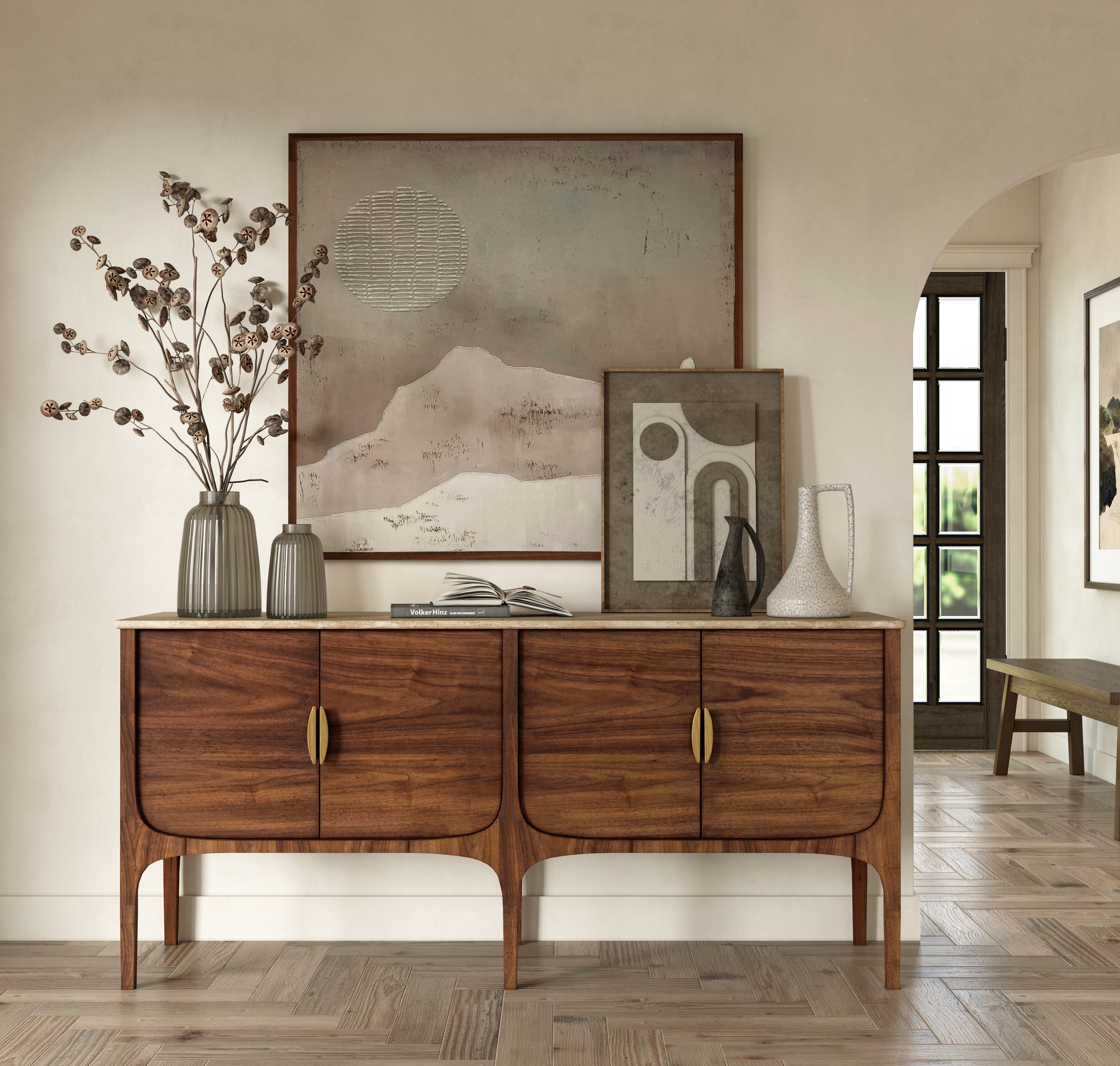 Fontaine Walnut and Travertine Buffet