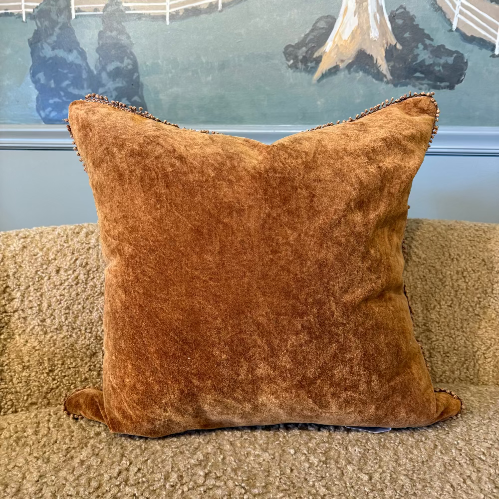 Velvet Pillow With Poms - 22"x22