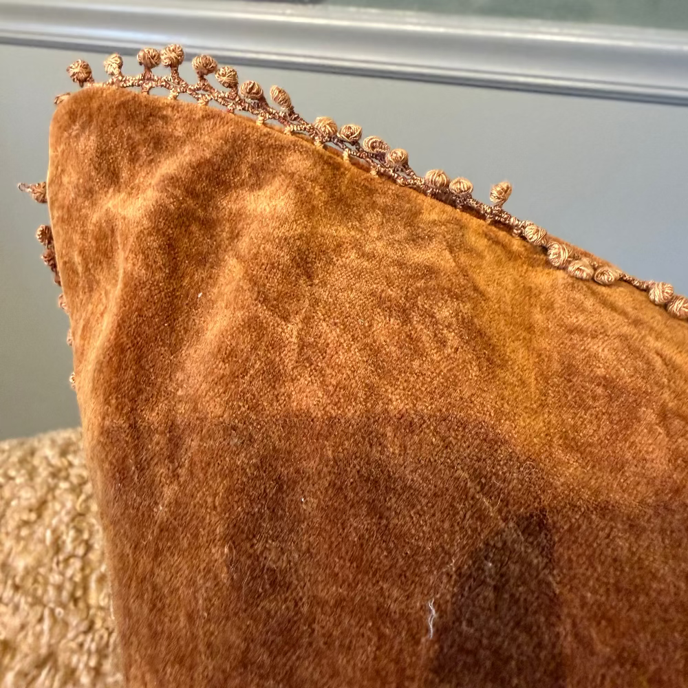 Velvet Pillow With Poms - 22"x22