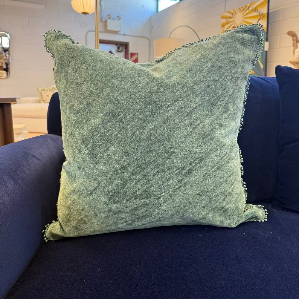 Velvet Pillow With Poms - 22"x22