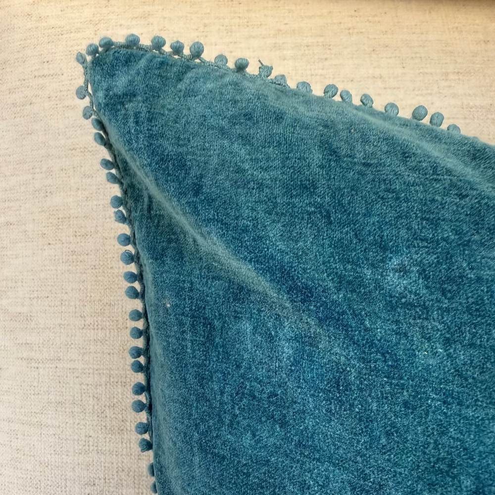 Velvet Pillow With Poms - 22"x22