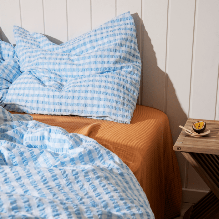 JUNA Bæk&Bølge Duvet Cover Set, Full, White/Light Blue