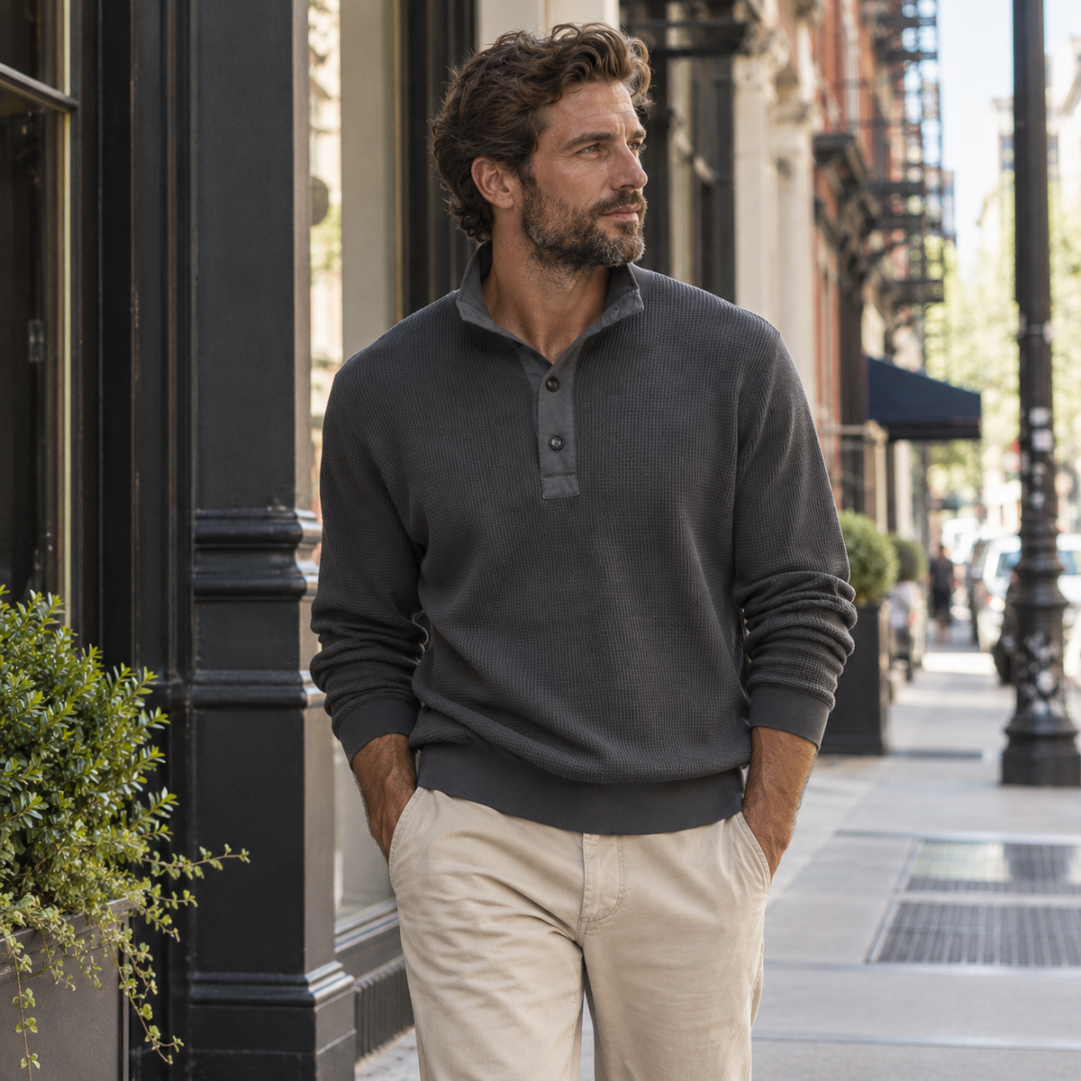 Long Sleeve Waffle Mock Neck - Mens