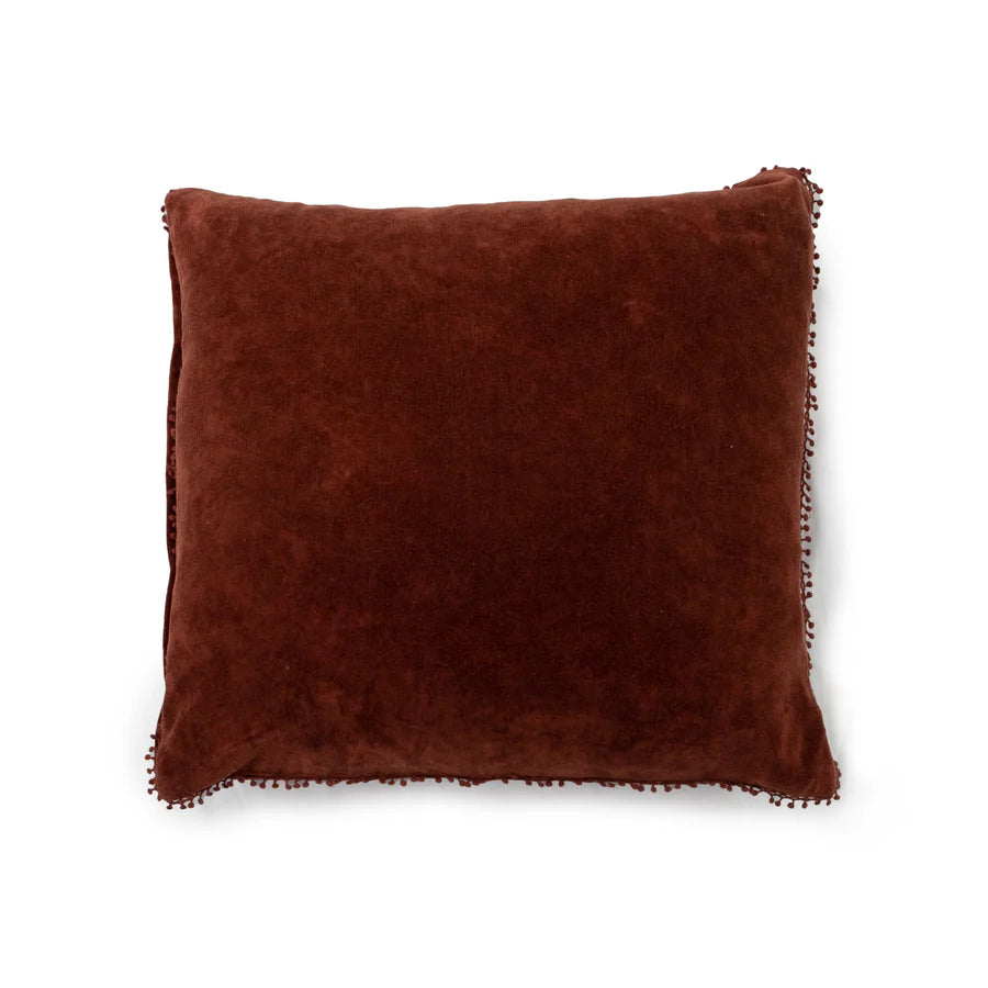 Velvet Pillow With Poms - 22"x22