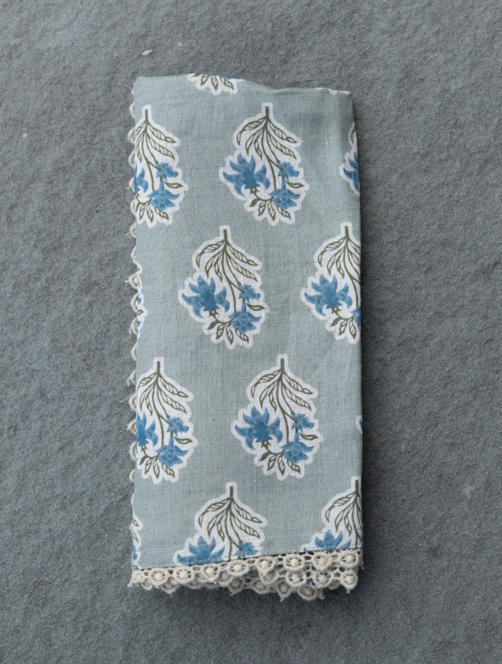 Marigolds Cotton Napkins with Lace Trim - Set of 4