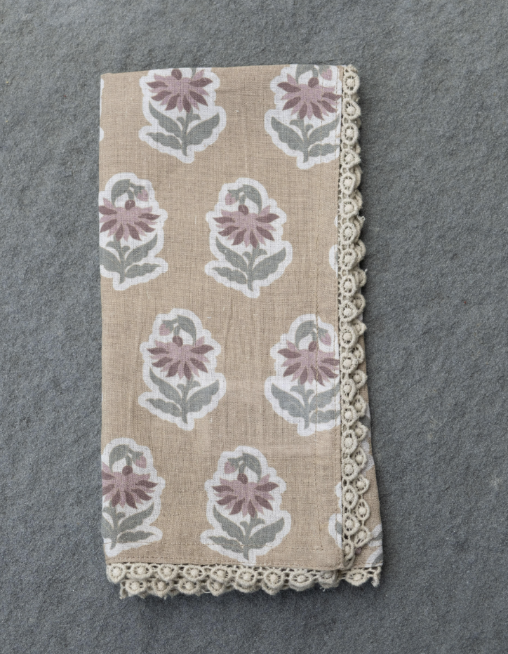 Marigolds Cotton Napkins with Lace Trim - Set of 4