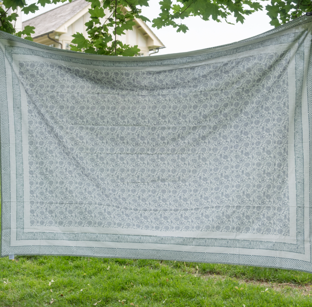 Cornflower Cotton Block Print Tablecloth