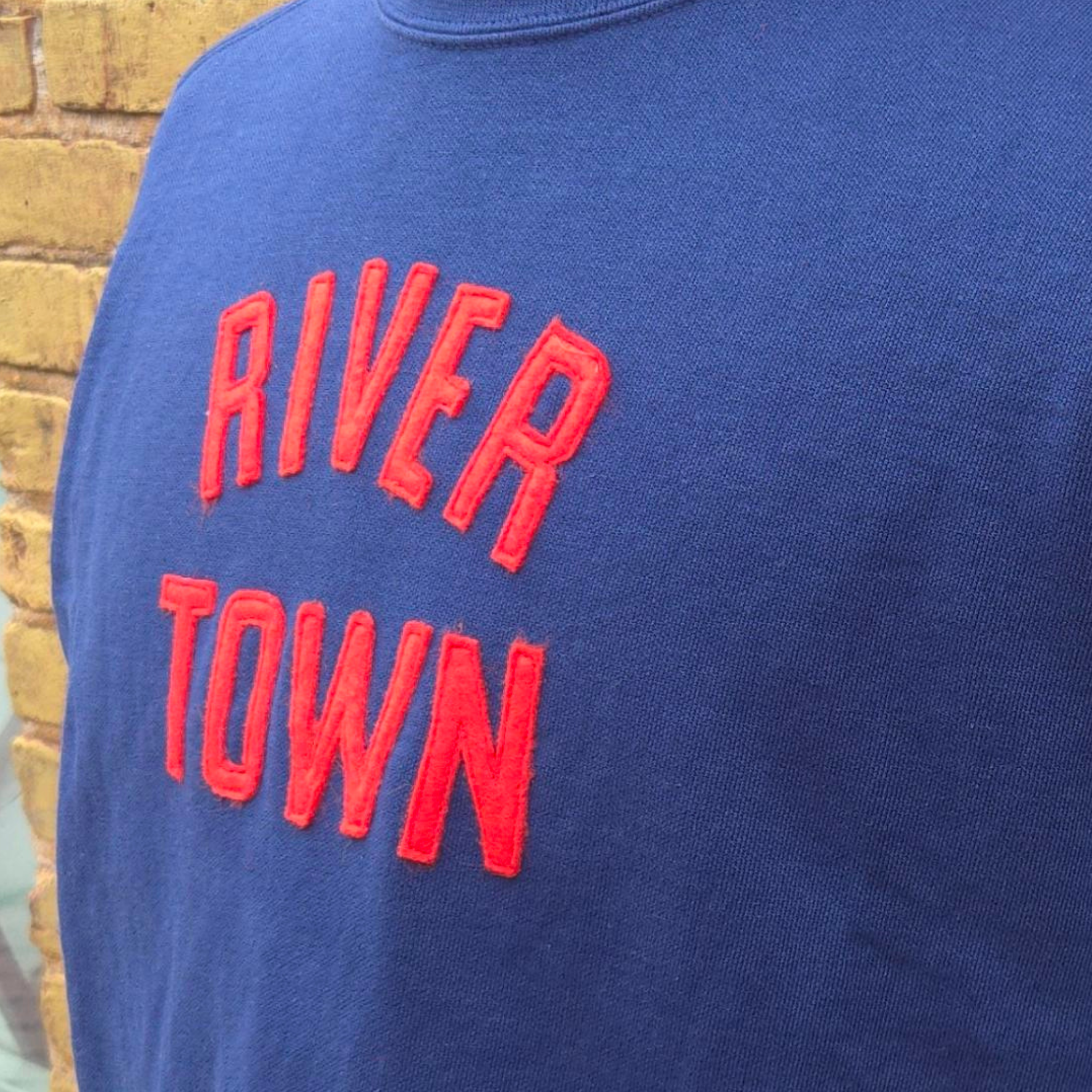 River Town Crewneck Sweatshirt with felt Stitched Letters