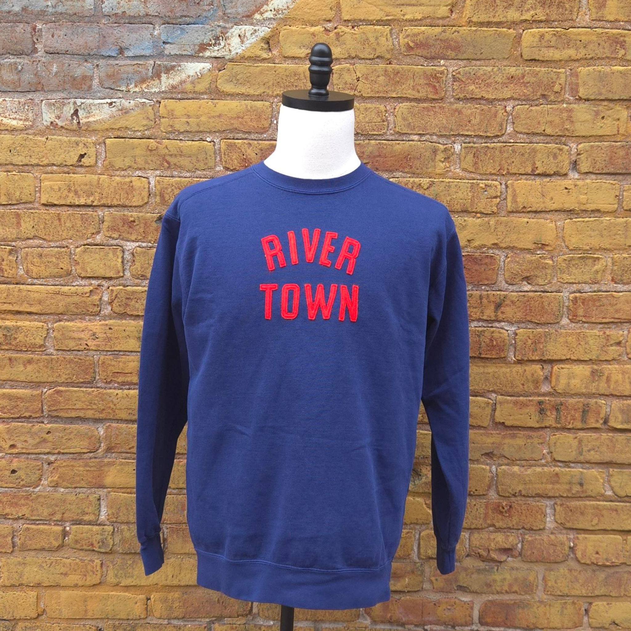River Town Crewneck Sweatshirt with felt Stitched Letters
